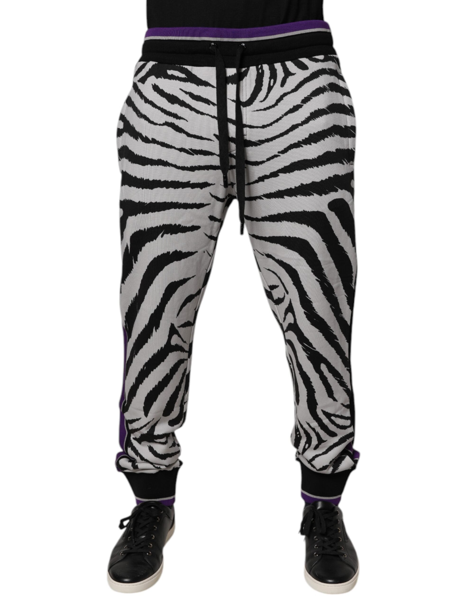 Dolce & Gabbana Black White Zebra Men Jogger Sweatpants Pants