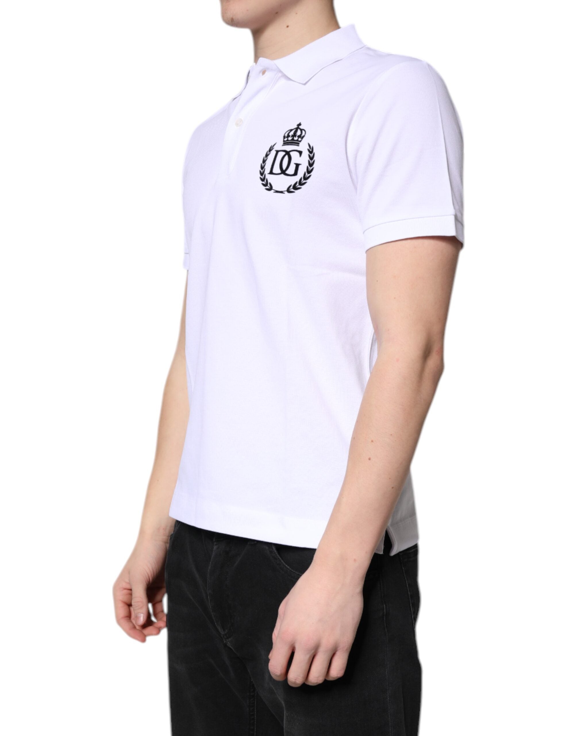 Dolce & Gabbana White Cotton Crown Collared Men Polo T-shirt