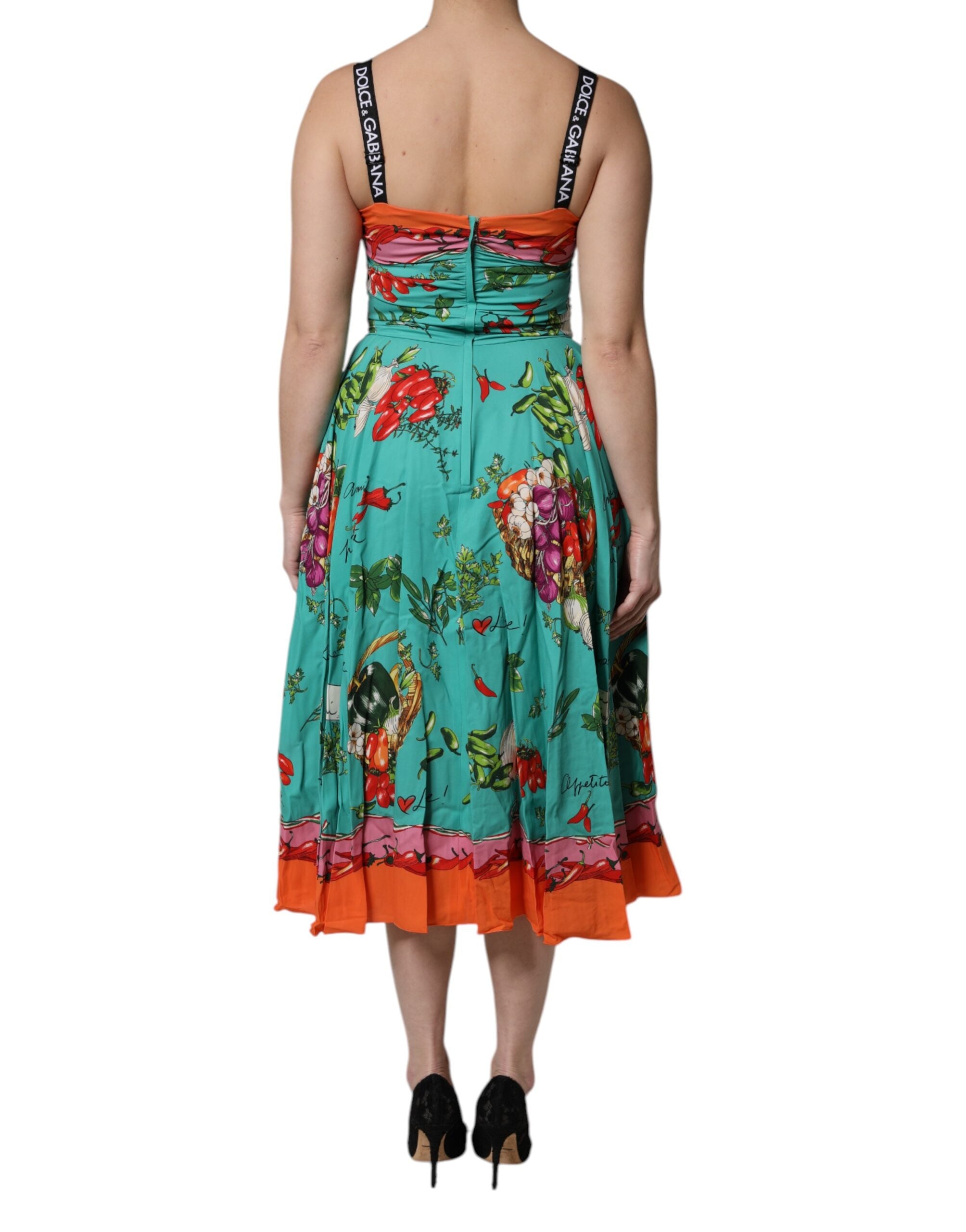 Dolce & Gabbana Multicolor Printed Silk Sleeveless Midi Dress