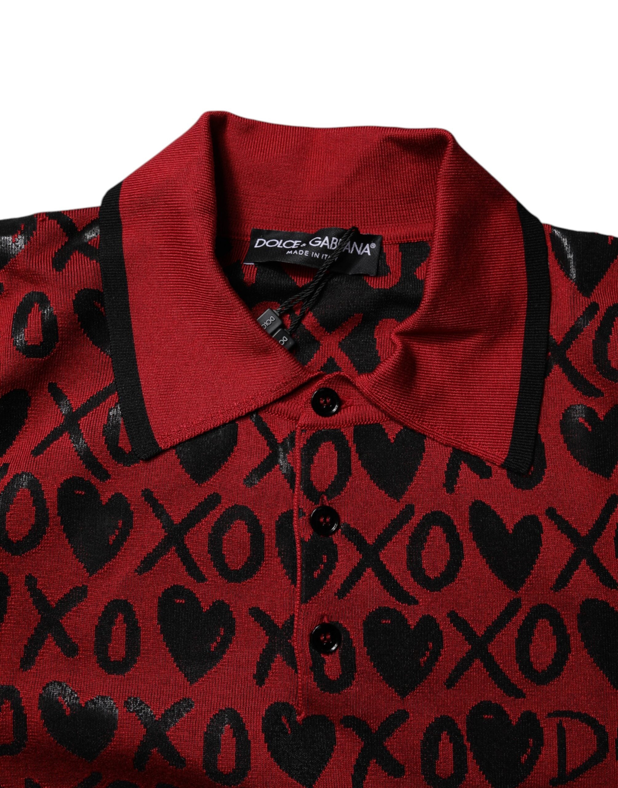 Dolce & Gabbana Red Cotton XOXO Collared Polo T-shirt
