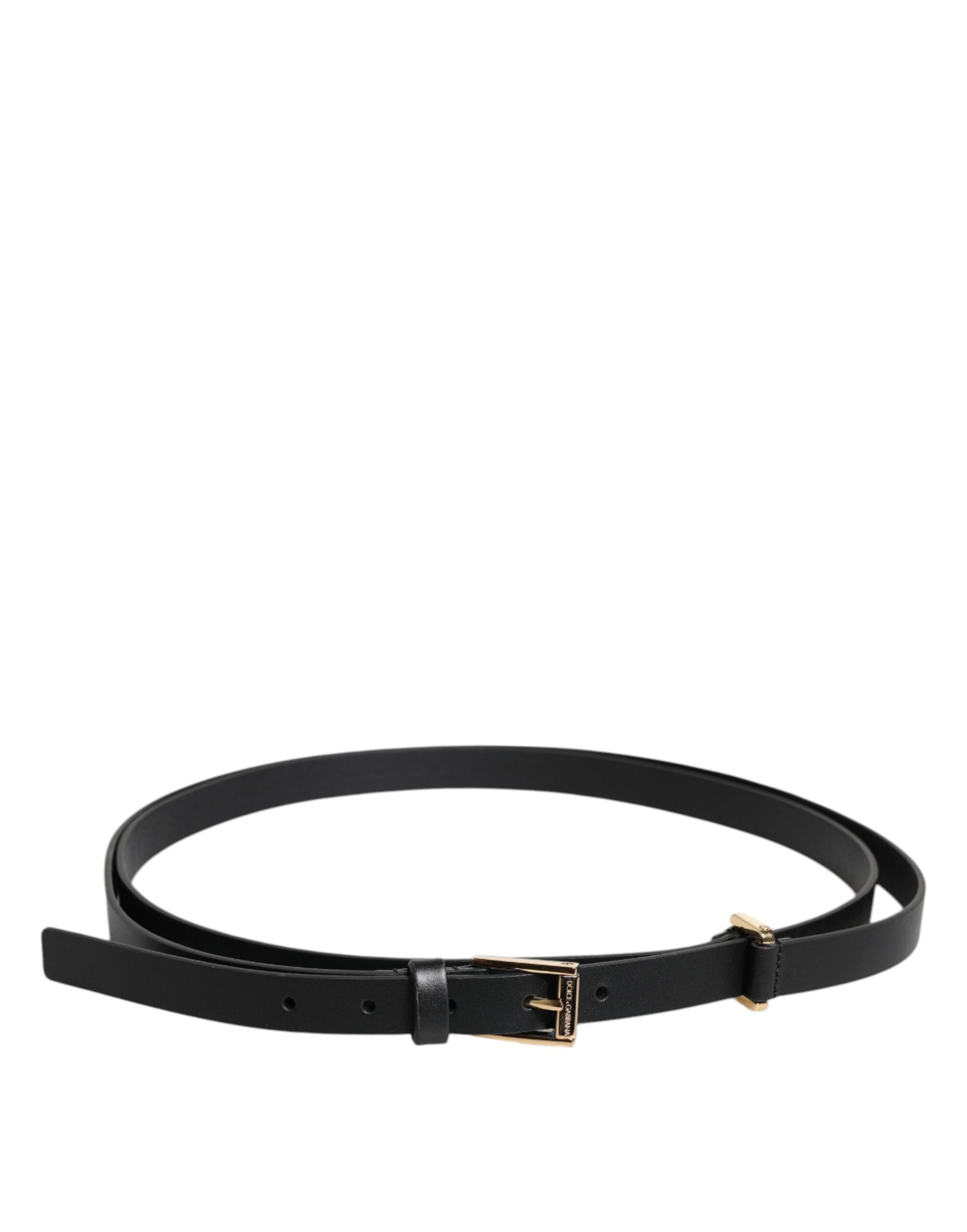 Dolce & Gabbana Black Calf Leather Gold Metal Buckle Belt