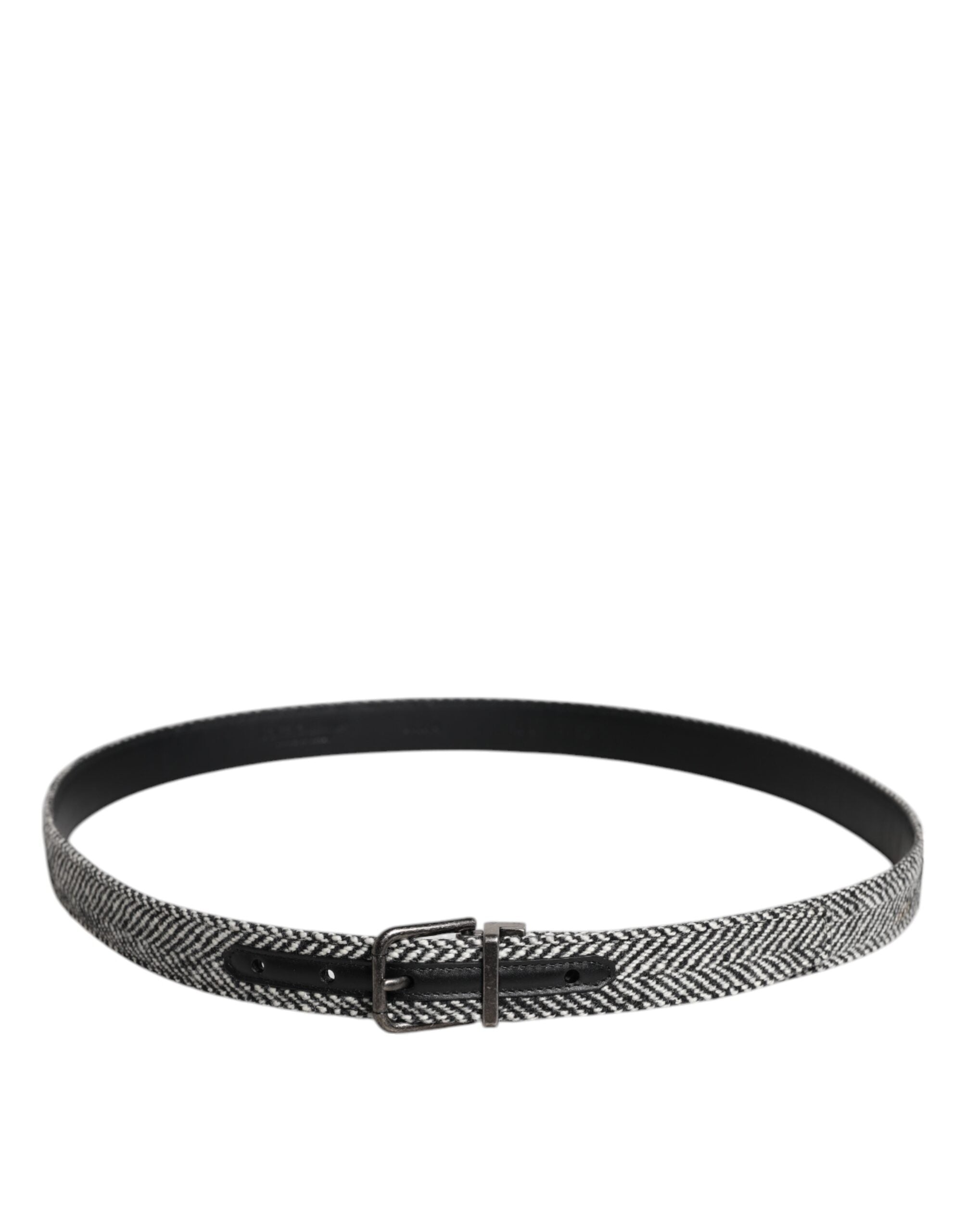 Dolce & Gabbana Black White Silver Tone Metal Buckle Belt
