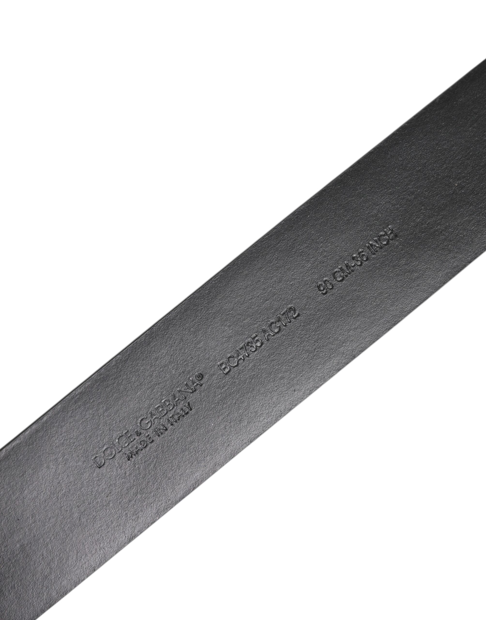 Dolce & Gabbana Black Calf Leather Studded Silver Buckle Belt