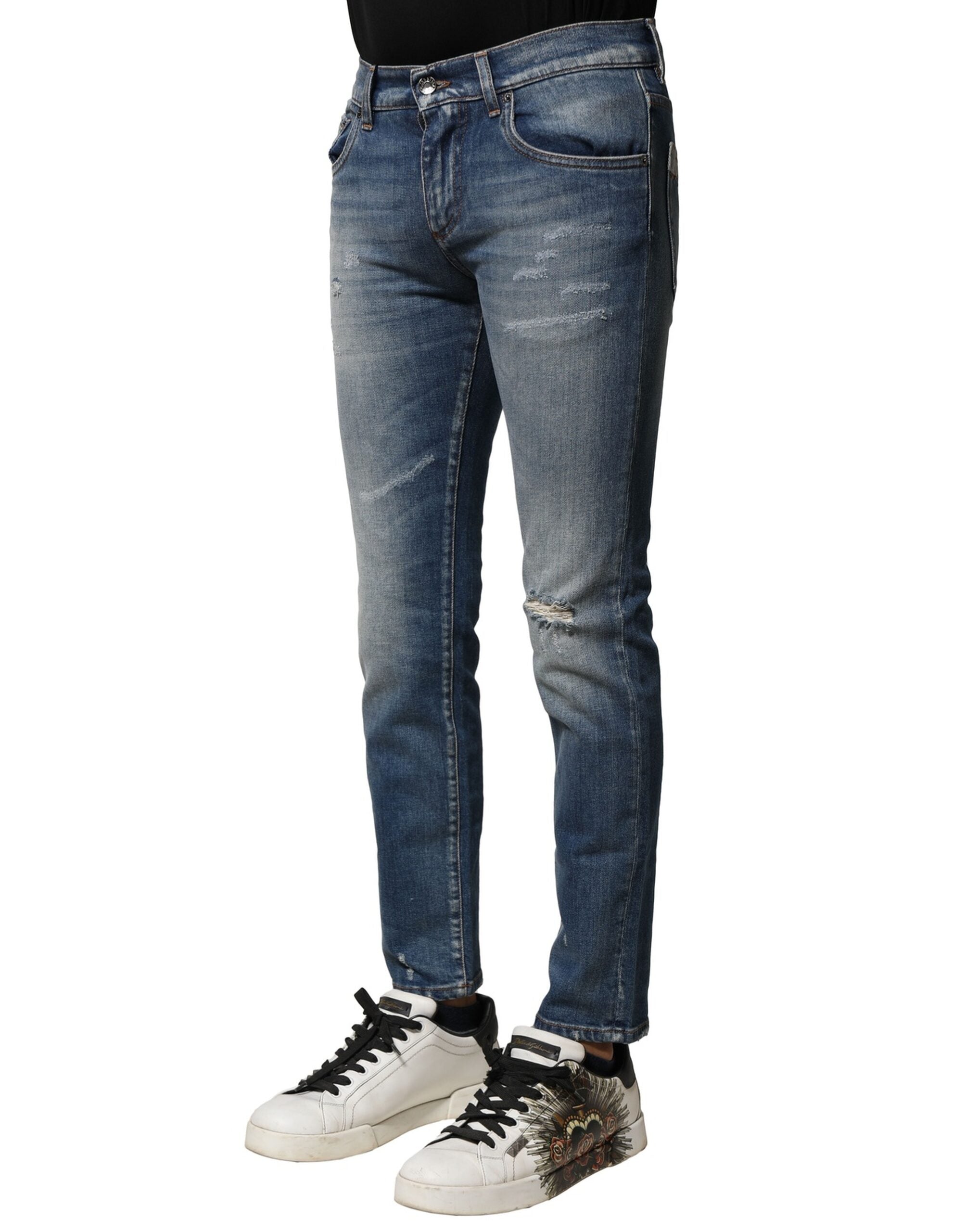 Dolce & Gabbana Blue Washed Cotton Slim Fit Men Denim Jeans