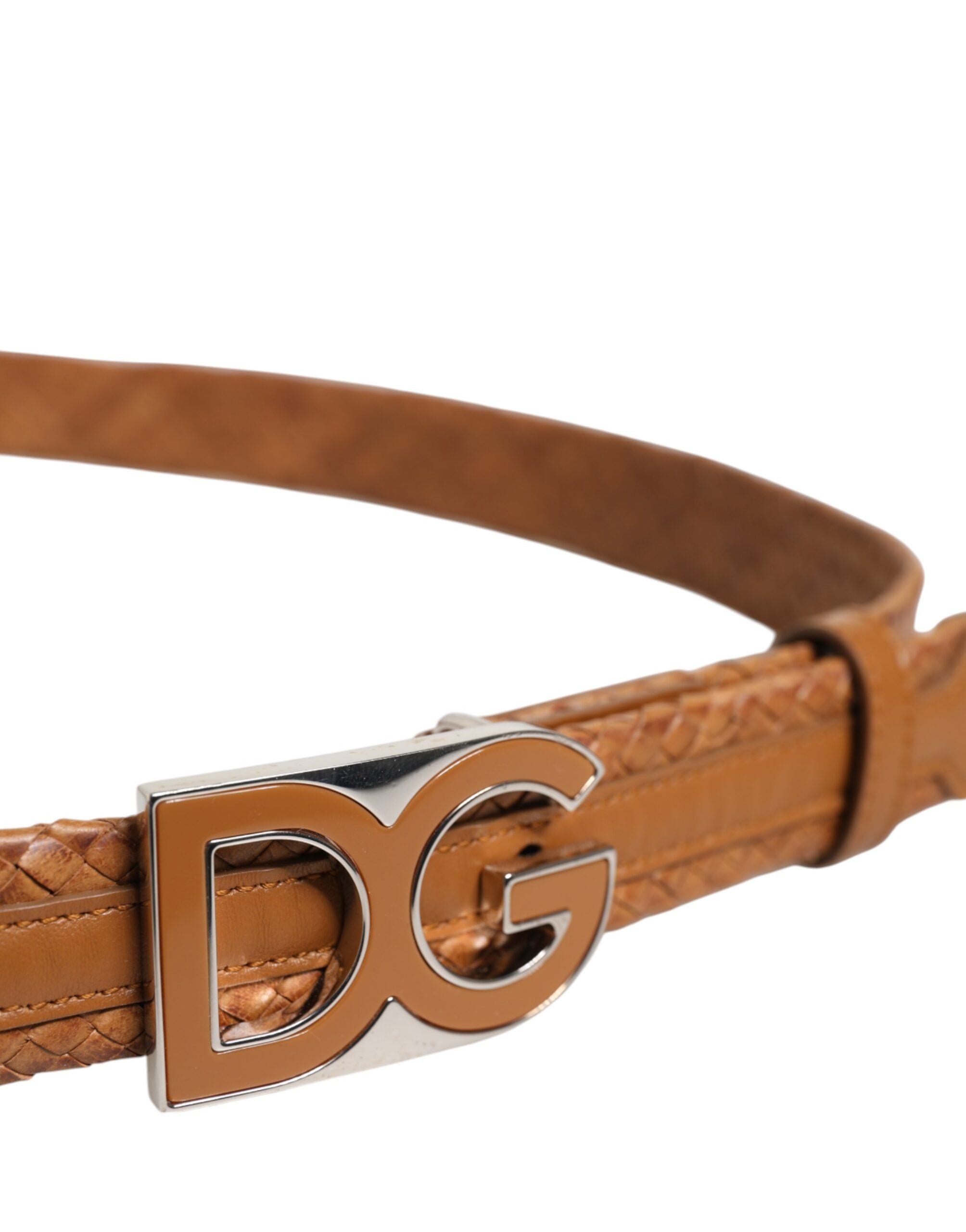 Dolce & Gabbana Brown Braided Metal DG Logo Buckle Belt