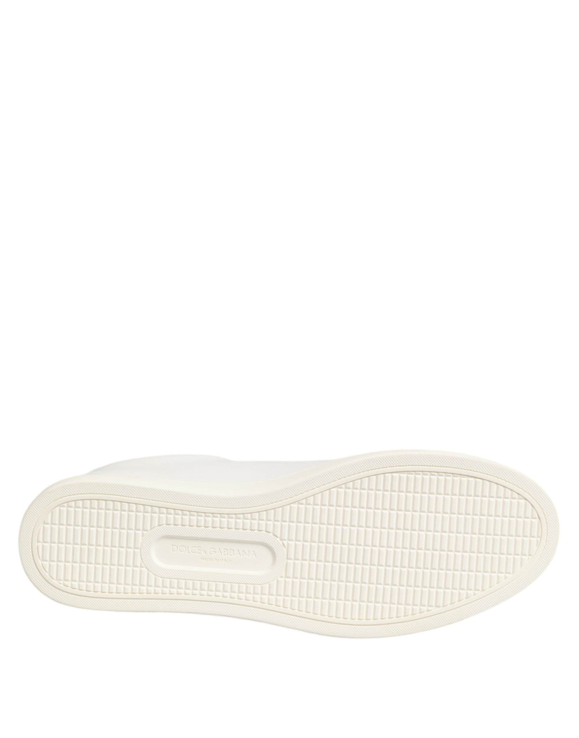 Dolce & Gabbana White Leather Rose Embroidery Low-Top  Shoes