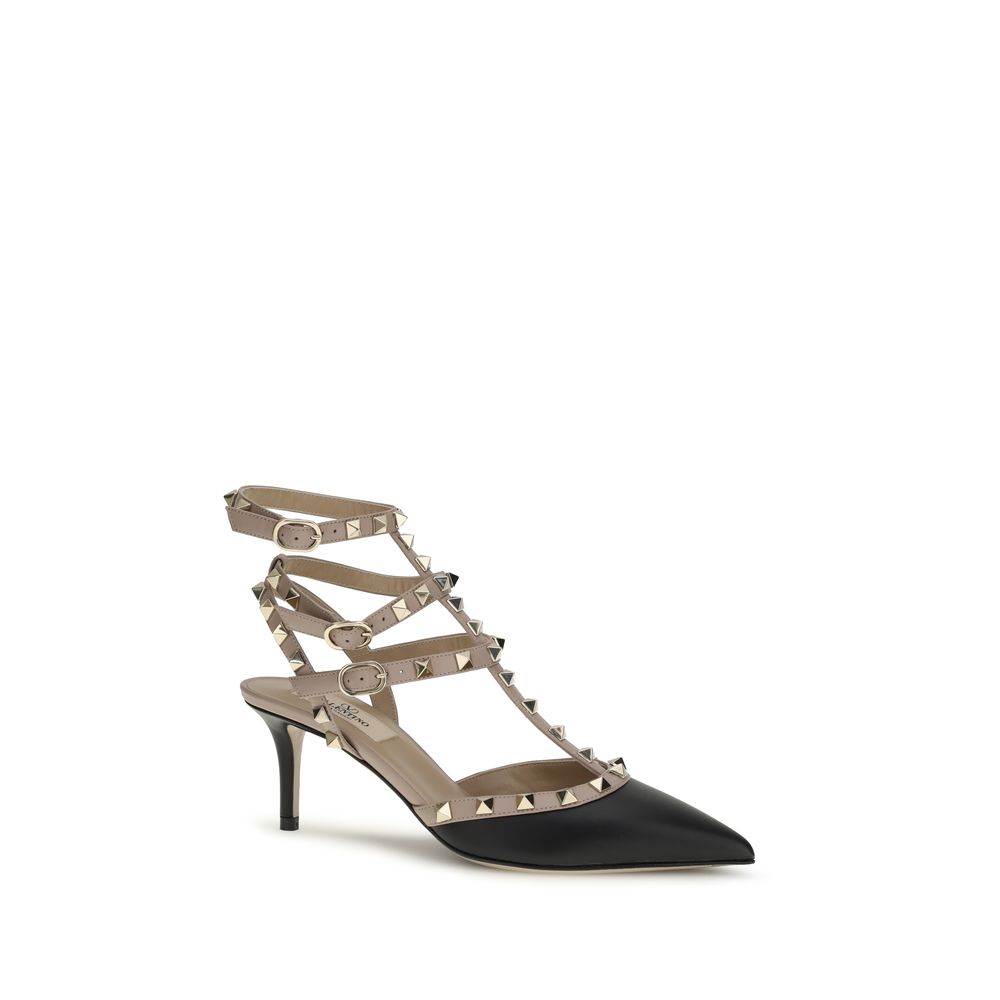 Valentino Garavani Black Calf Leather Bos Taurus Mid Heel Pumps