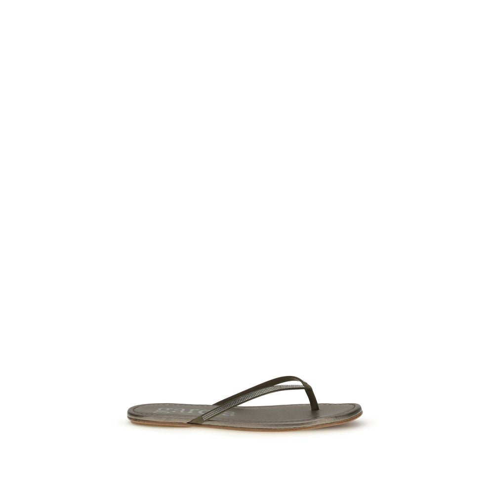 Pedro García Green Crystals Flat Sandals