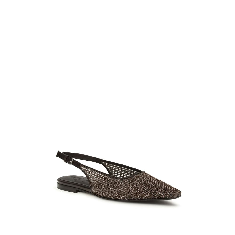 Brunello Cucinelli Brown Calf Leather Bos Taurus Ballet Flats