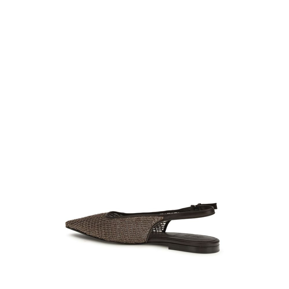 Brunello Cucinelli Brown Calf Leather Bos Taurus Ballet Flats