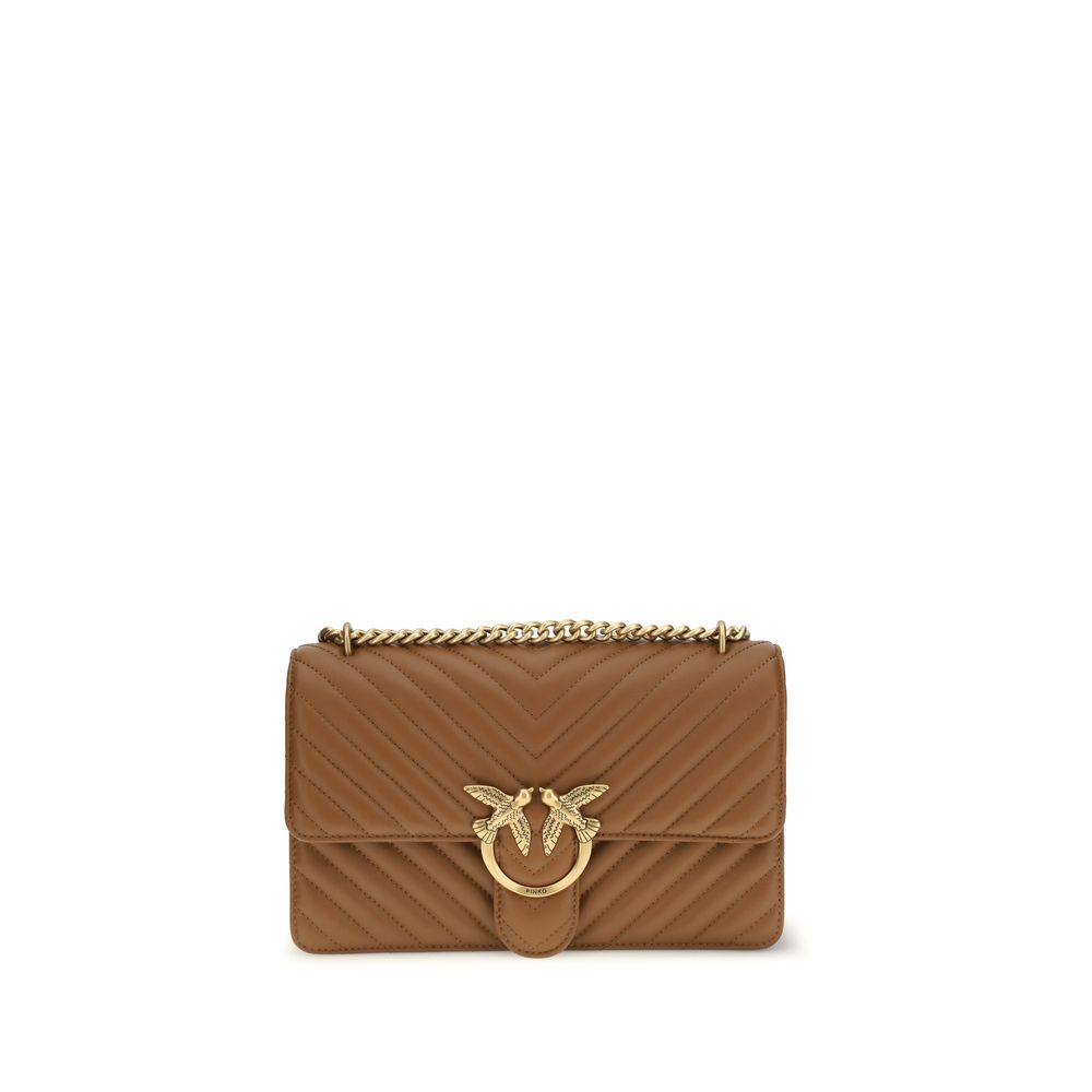 PINKO Brown Calf Leather Bos Taurus Shoulder Bag