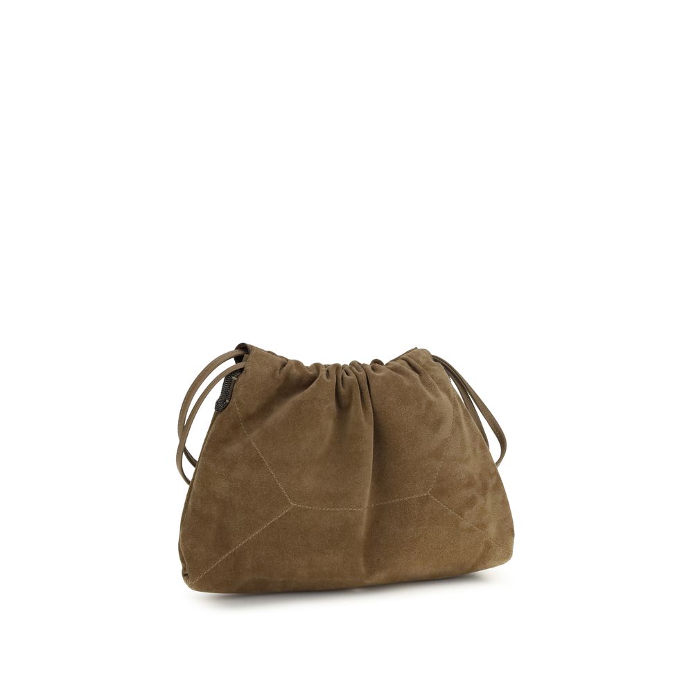 Brunello Cucinelli Brown Calf Leather Bos Taurus Shoulder Bag