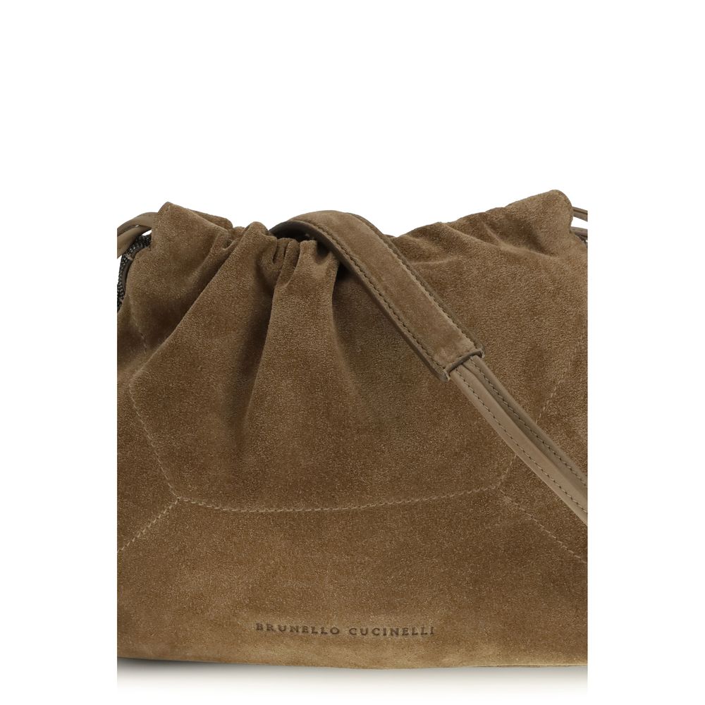 Brunello Cucinelli Brown Calf Leather Bos Taurus Shoulder Bag
