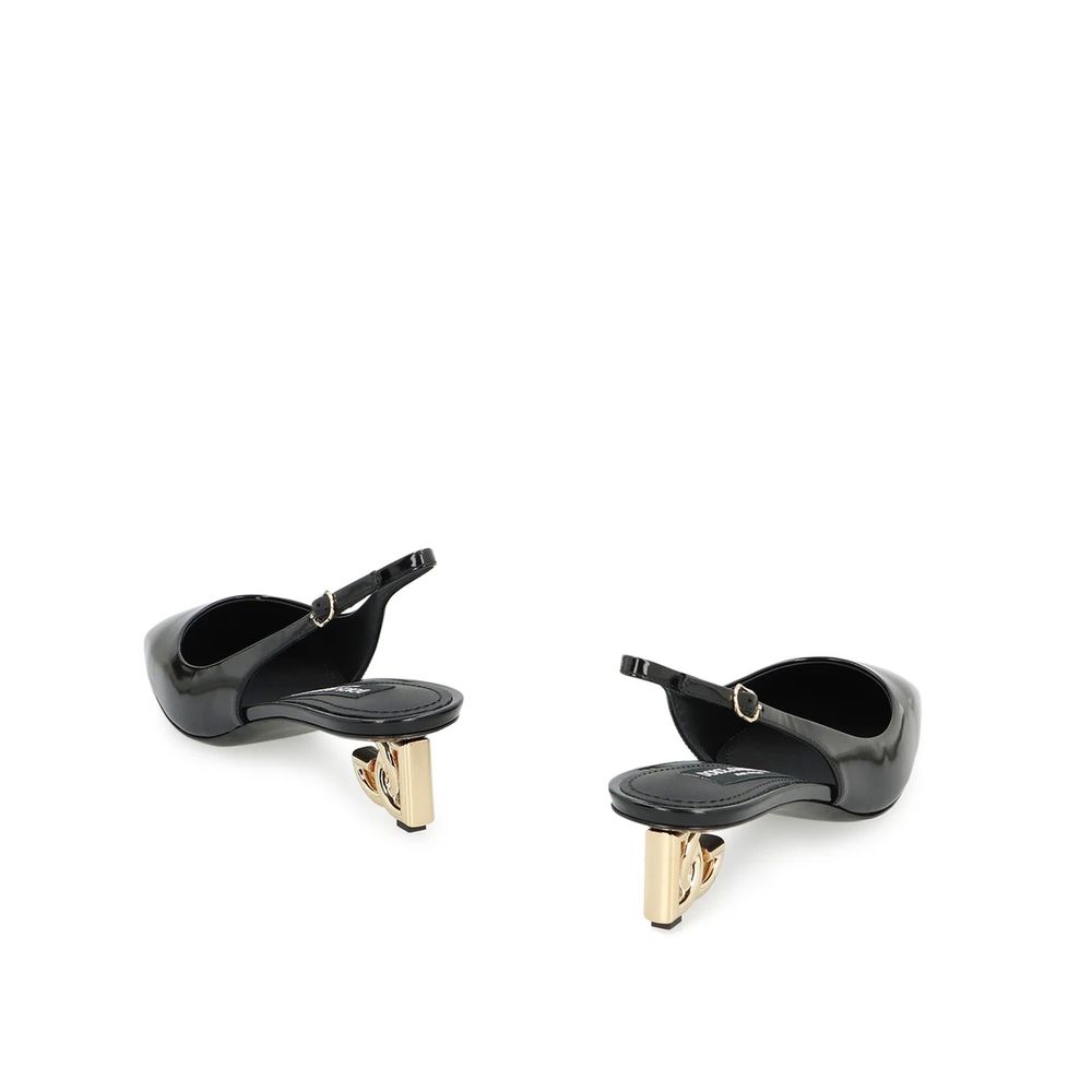Dolce & Gabbana Black Calfskin Mid Heel Pumps