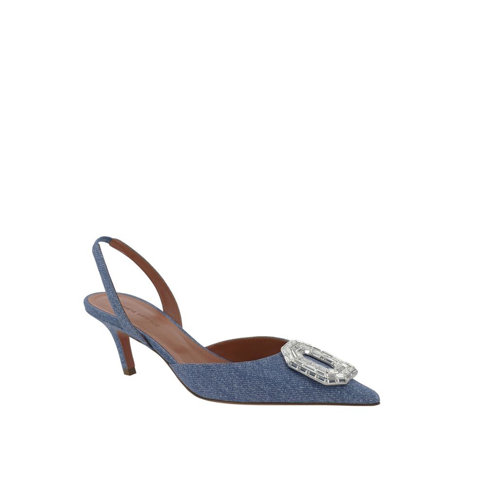 Amina Muaddi Blue Nubuc Leather High Heel Pumps