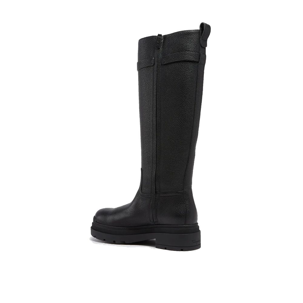 Salvatore Ferragamo Black Calfskin Over The Knee