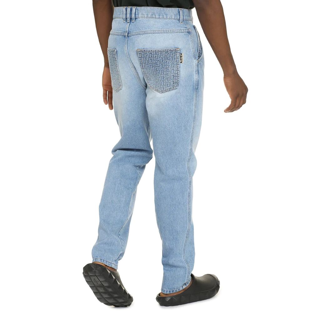 Balmain Blue Cotton Straight-Leg Jeans