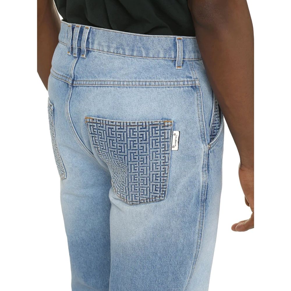 Balmain Blue Cotton Straight-Leg Jeans