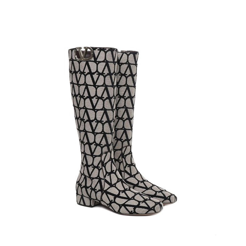 Valentino Garavani Beige Fabric Lace-Up Boots