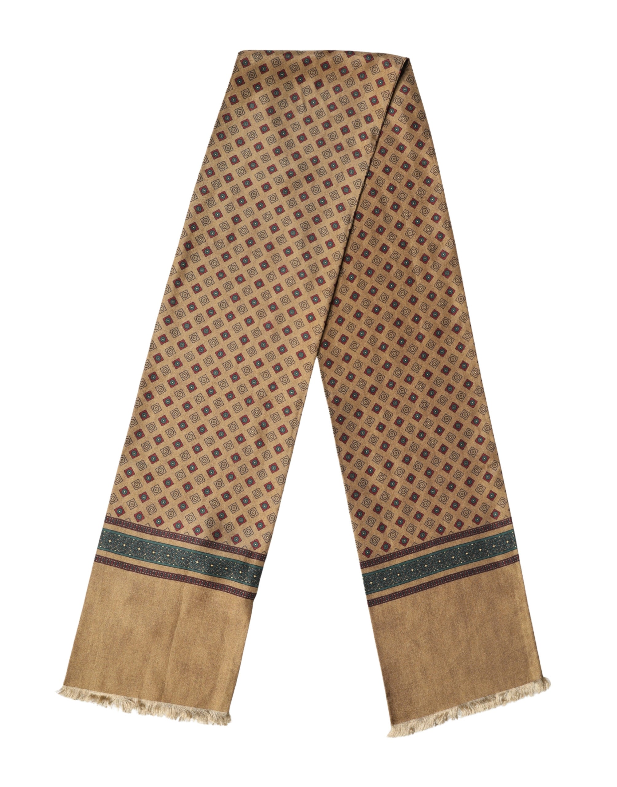 Dolce & Gabbana Brown Silk Geometric Pattern Fringe 132cm X 16cm Scarf