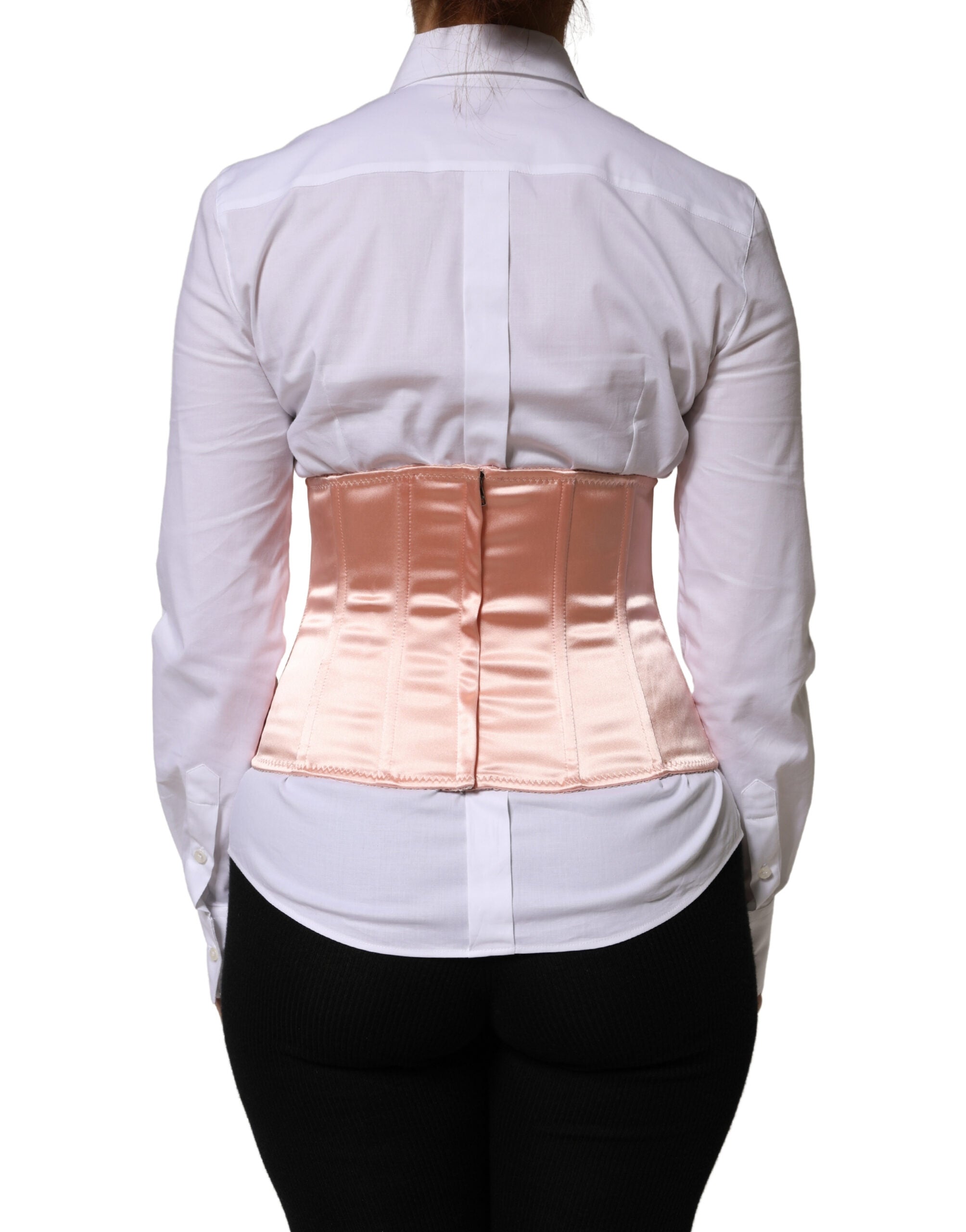 Dolce & Gabbana Pale Pink Silk LaceUp Waist Cincher Corse Top