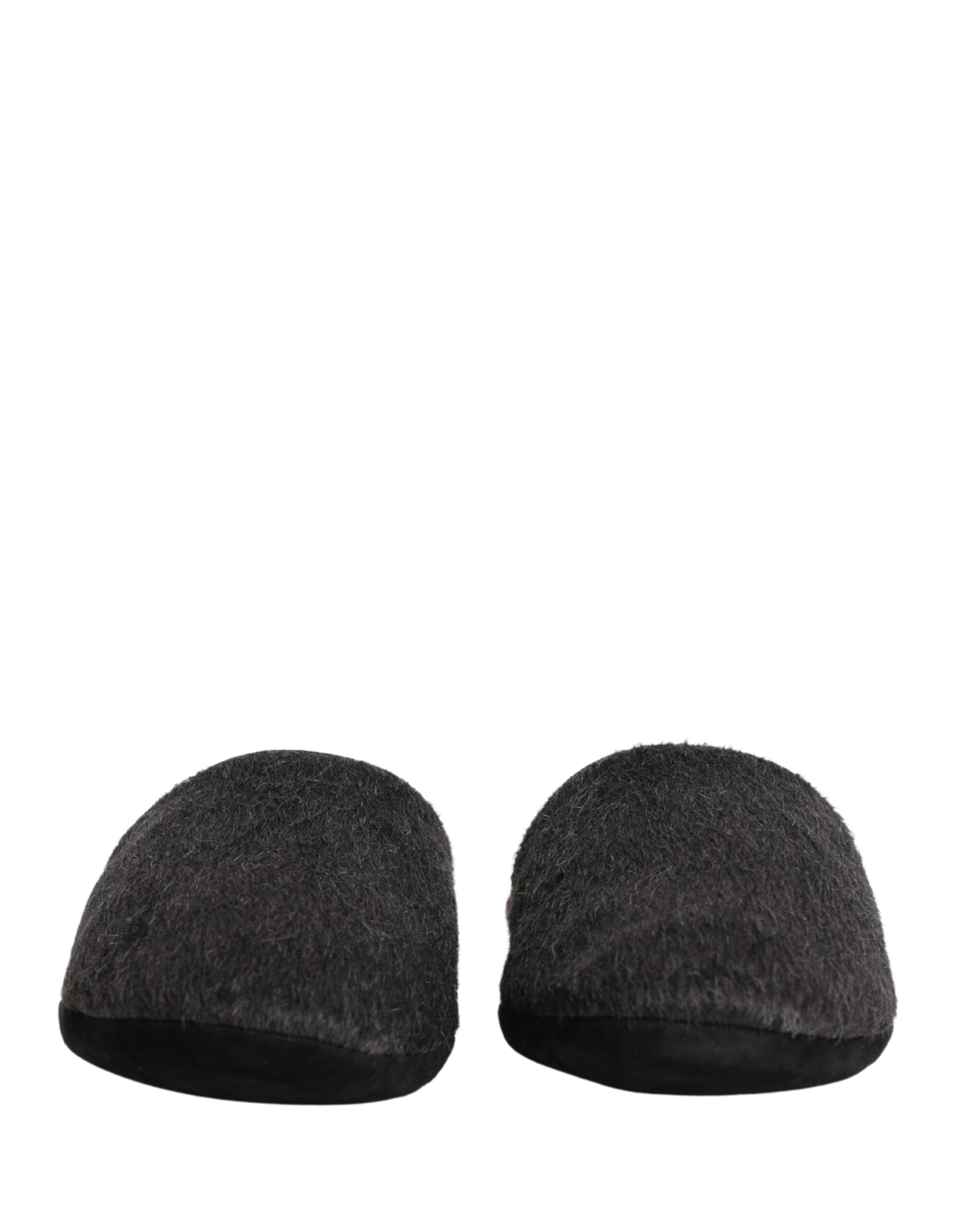 Dolce & Gabbana Dark Grey Charcoal Wool Red Slippers Shoes