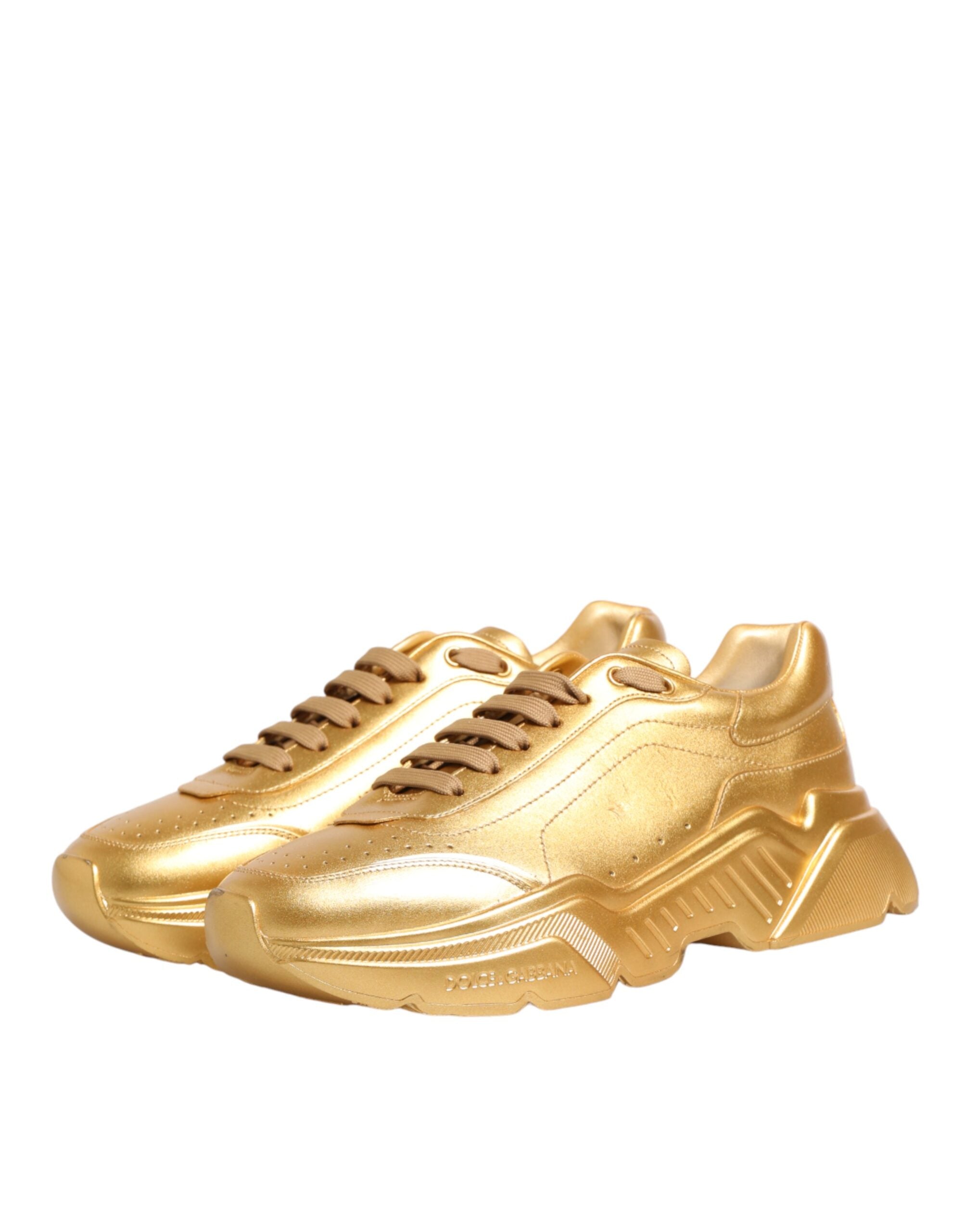 Dolce & Gabbana Gold Leather Daymaster Chunky Sneakers Shoes