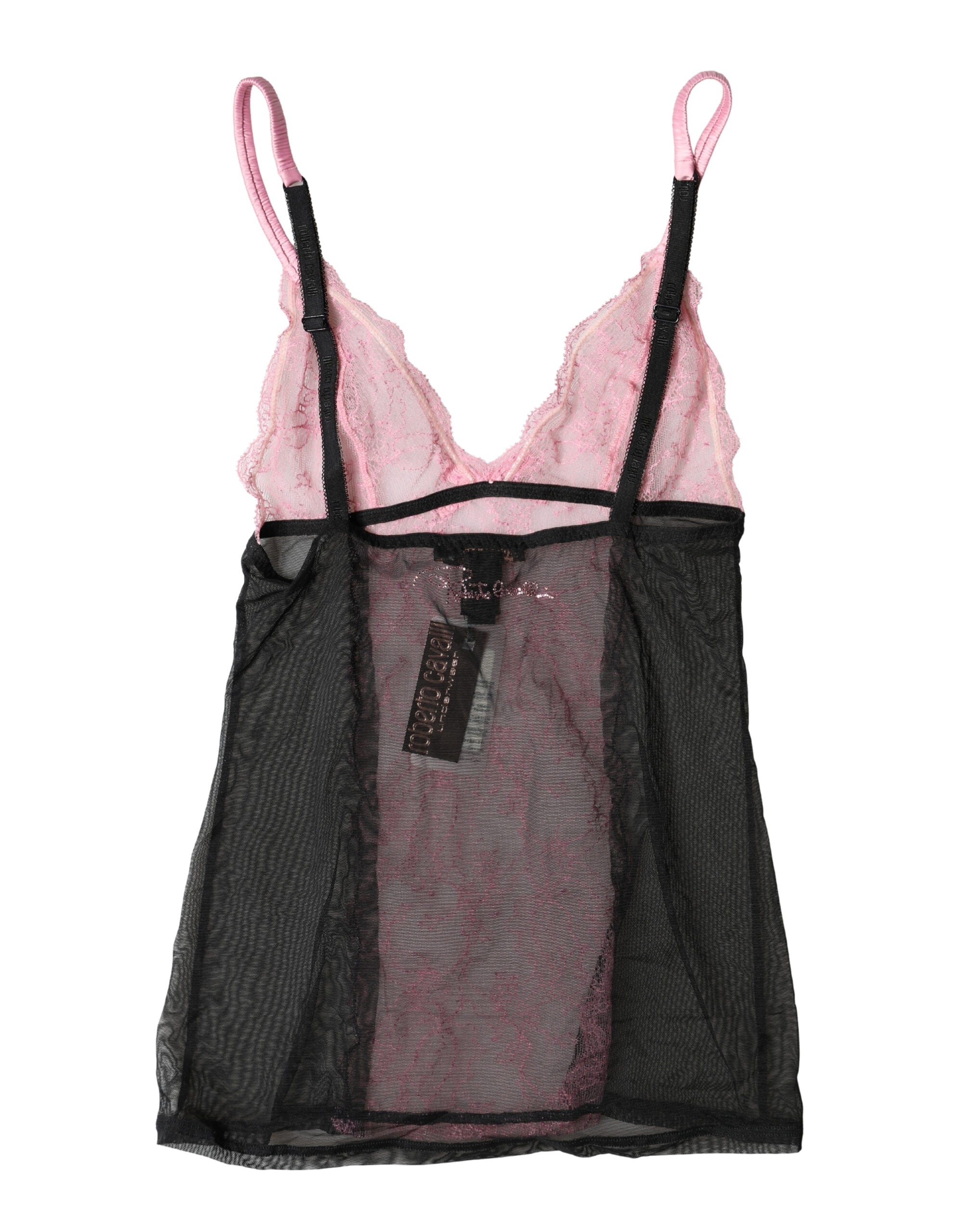 Roberto Cavalli Black Pink Floral Lace Lingerie Top Underwear