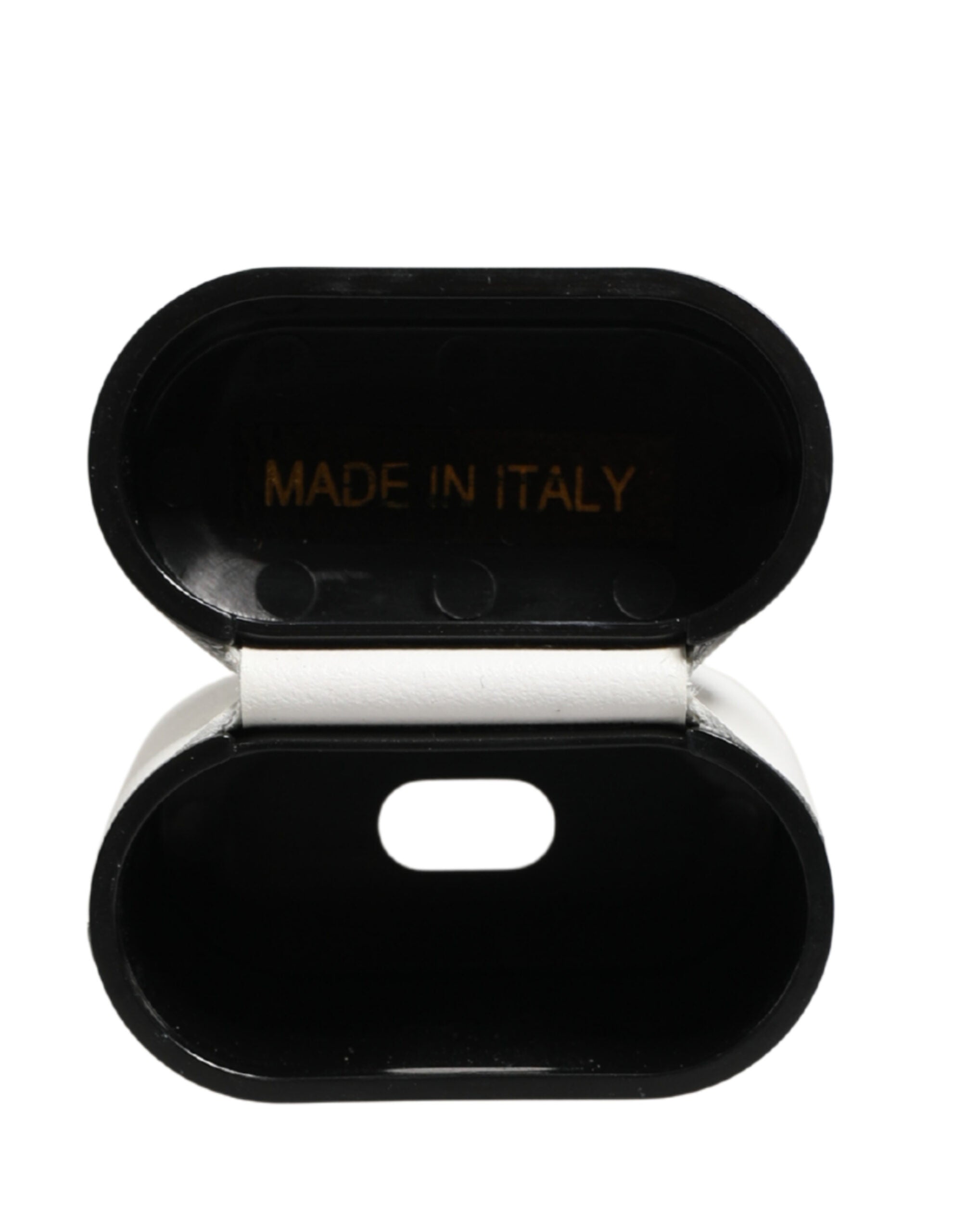 Dolce & Gabbana White Calf Leather Logo Print Flip Holder  Airpods Case