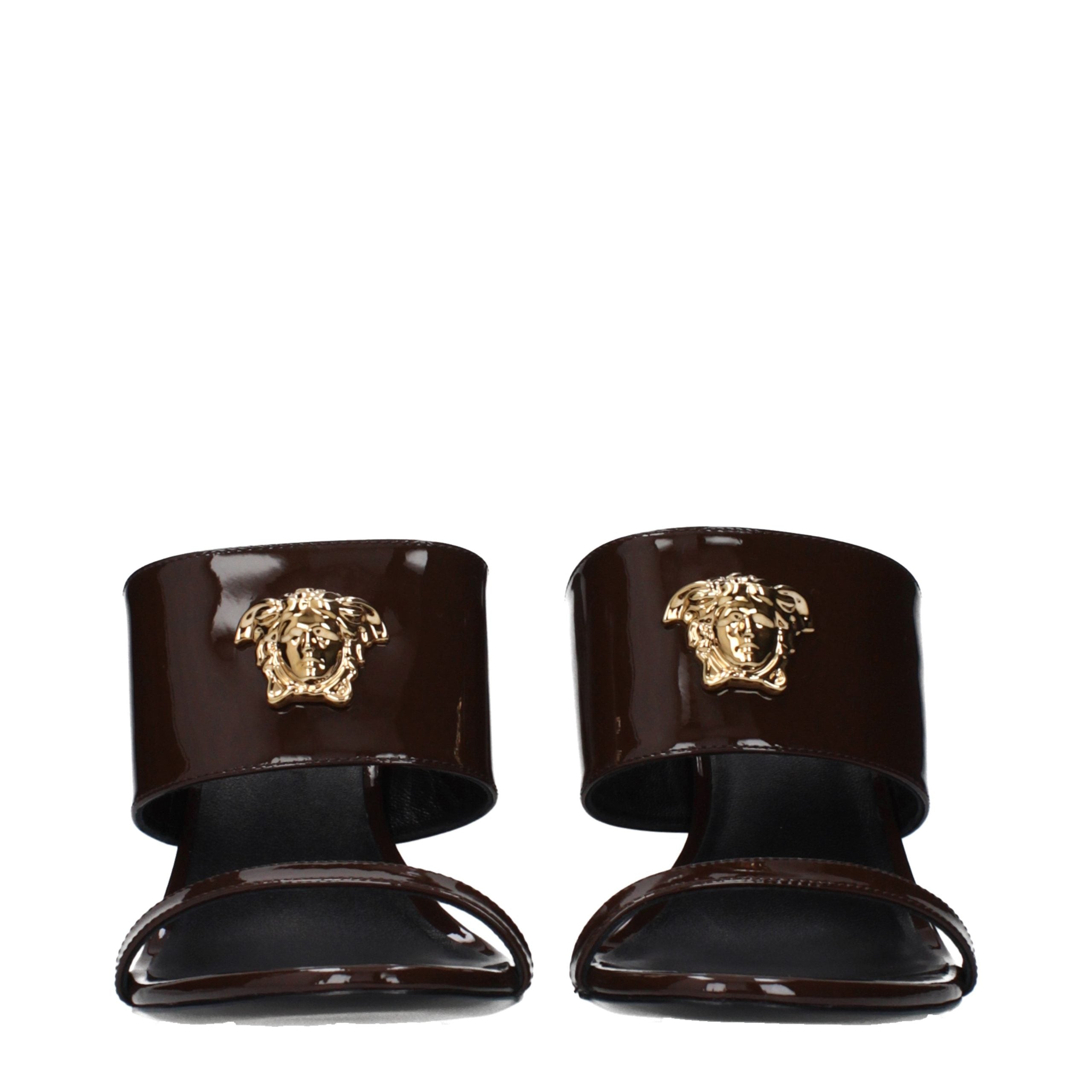 Versace Brown Leather Stiletto Heel Sandals