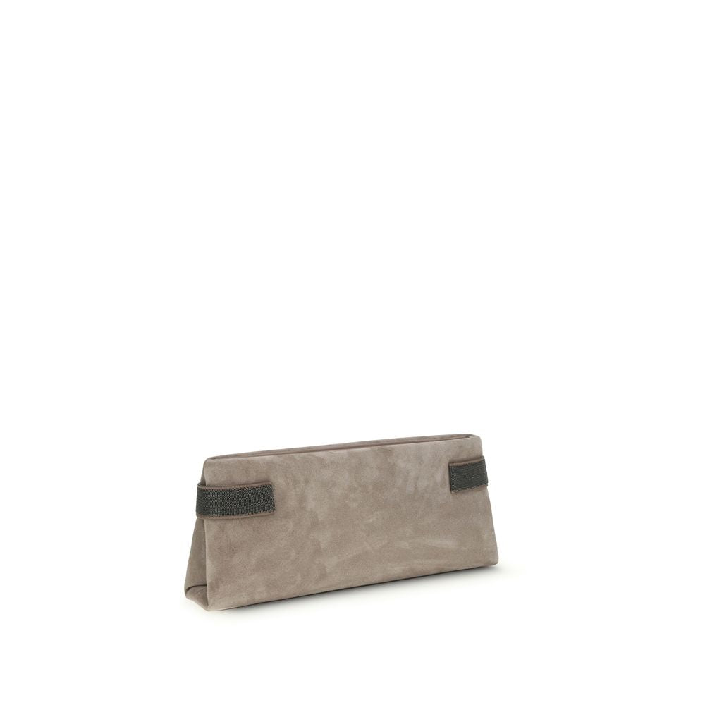 Brunello Cucinelli Gray Calf Leather Bos Taurus Shoulder Bag