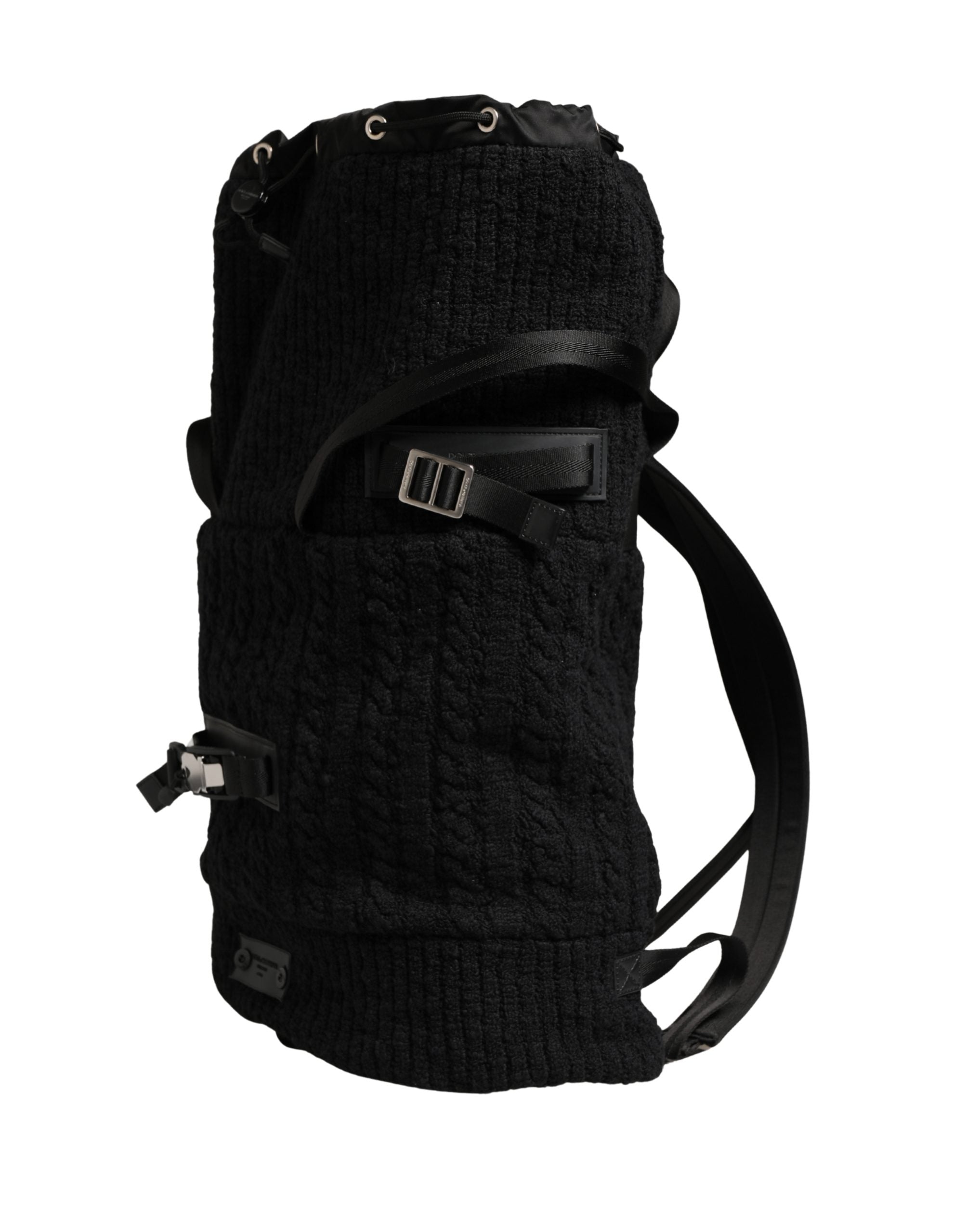 Dolce & Gabbana Black Tricot Wool Blend Duffel Backpack Travel Borse Bag