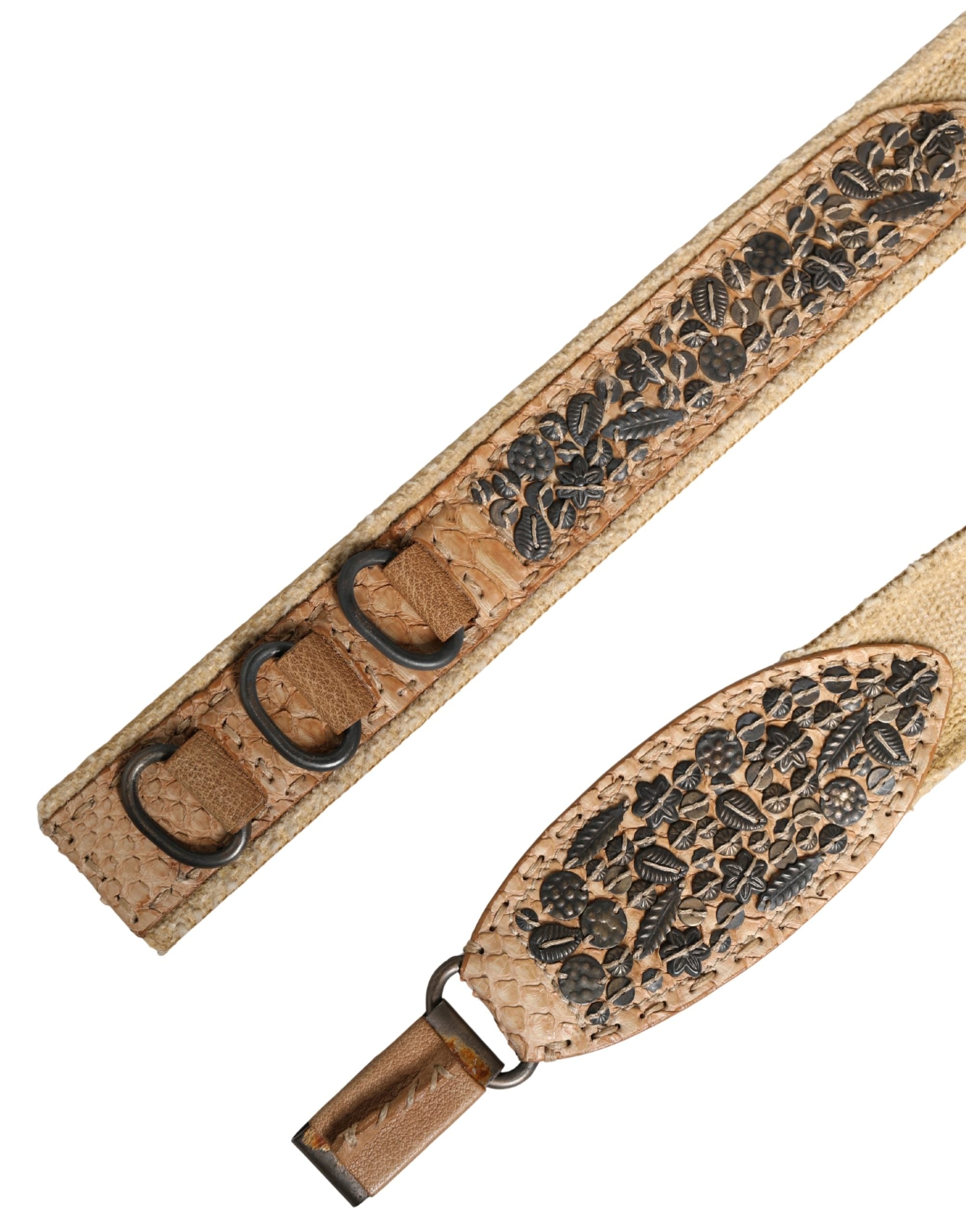 Ermanno Scervino Beige Canvas Embellished Metal Buckle Belt