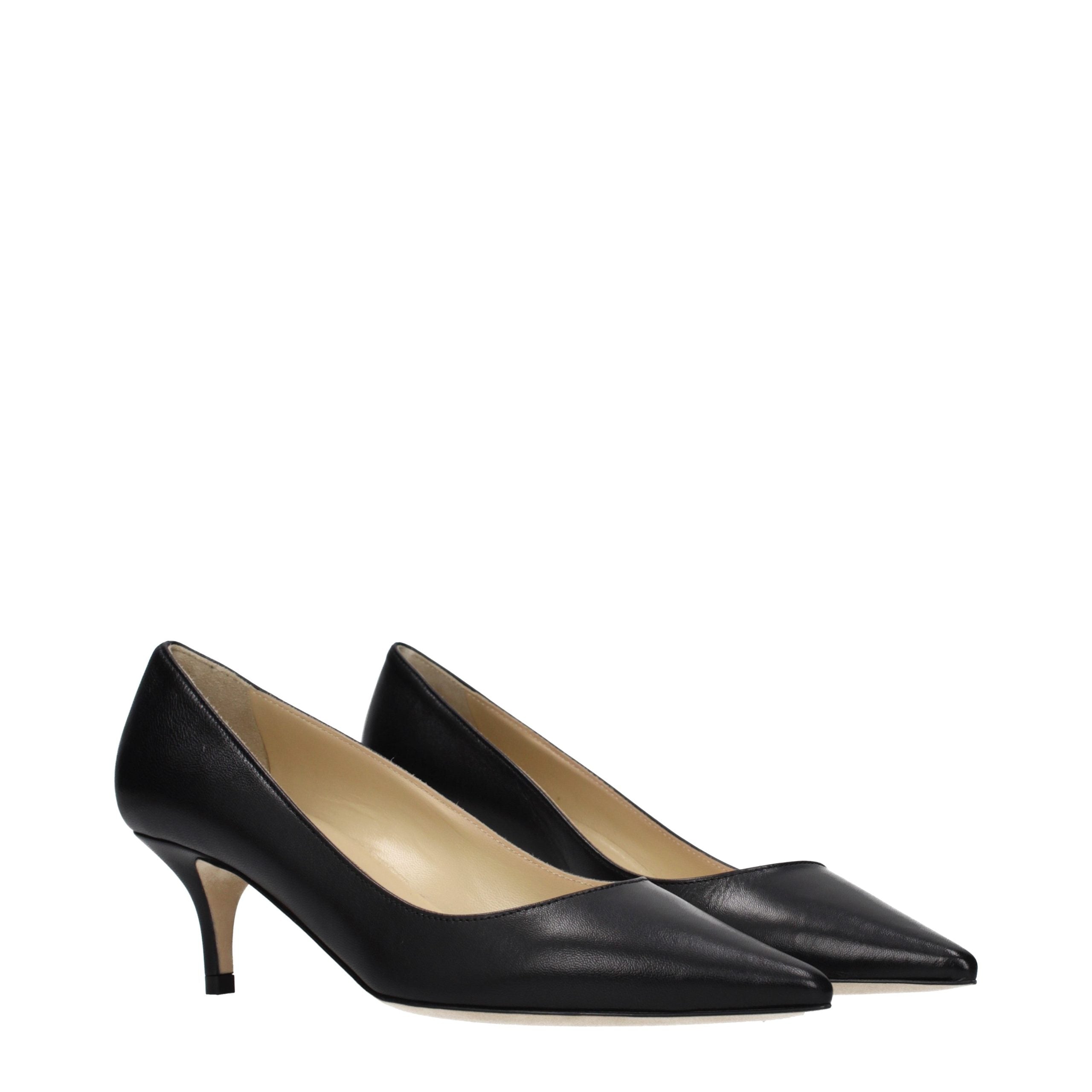 Jimmy Choo Black Leather Mid Heel Pumps