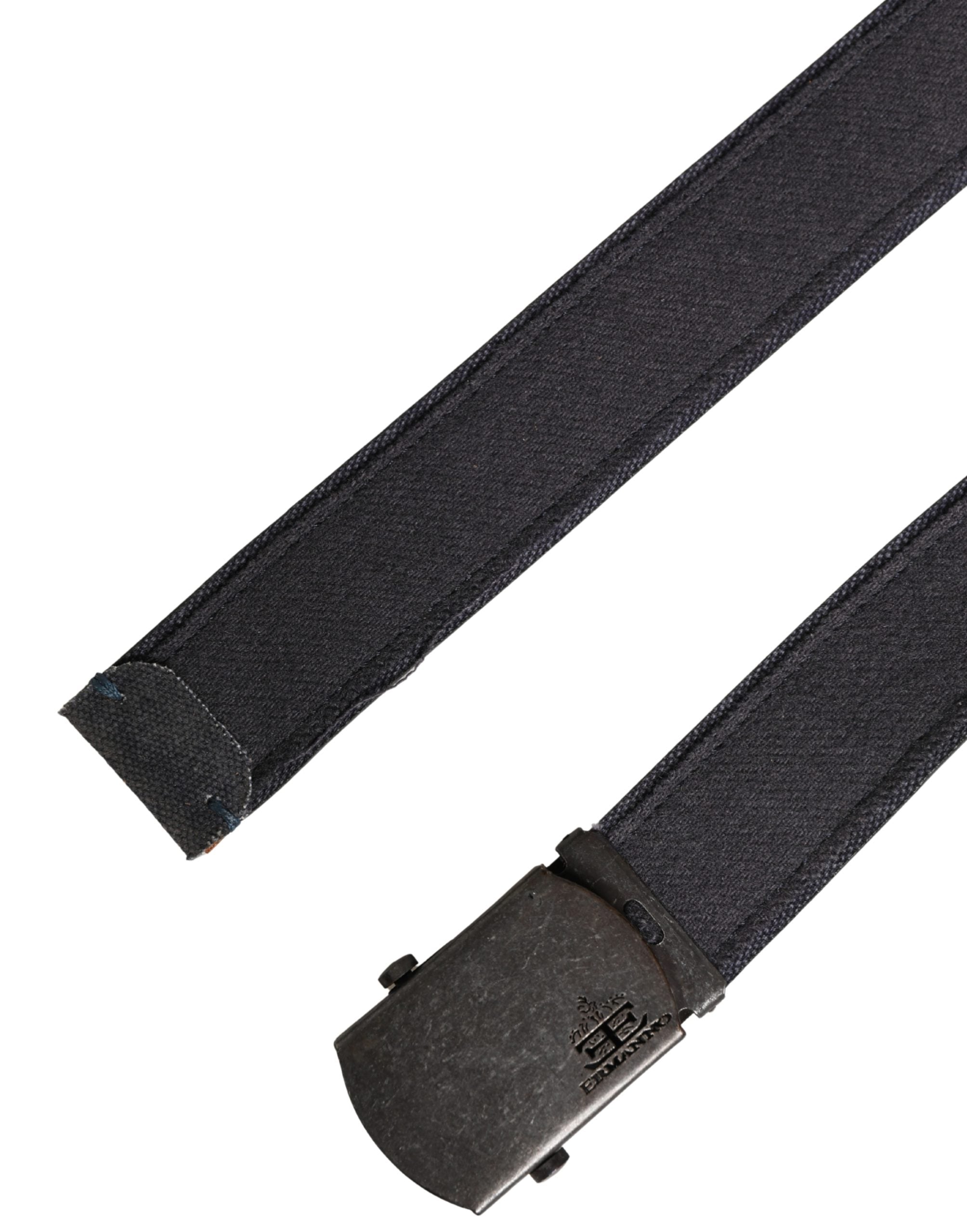 Ermanno Scervino Black Wool Cotton Logo Metal Buckle Belt
