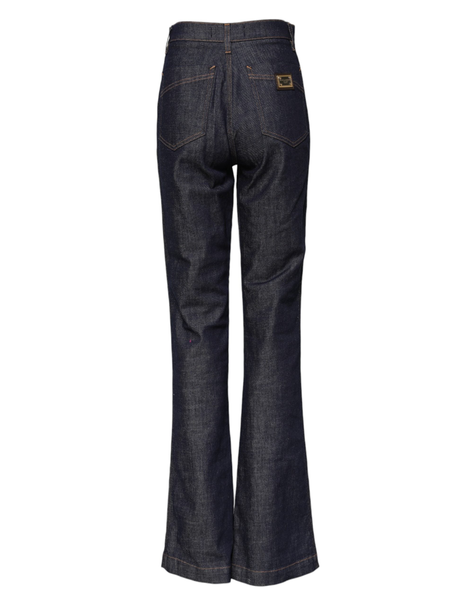 Dolce & Gabbana Dark Blue Cotton Flared Wide Leg Denim Jeans