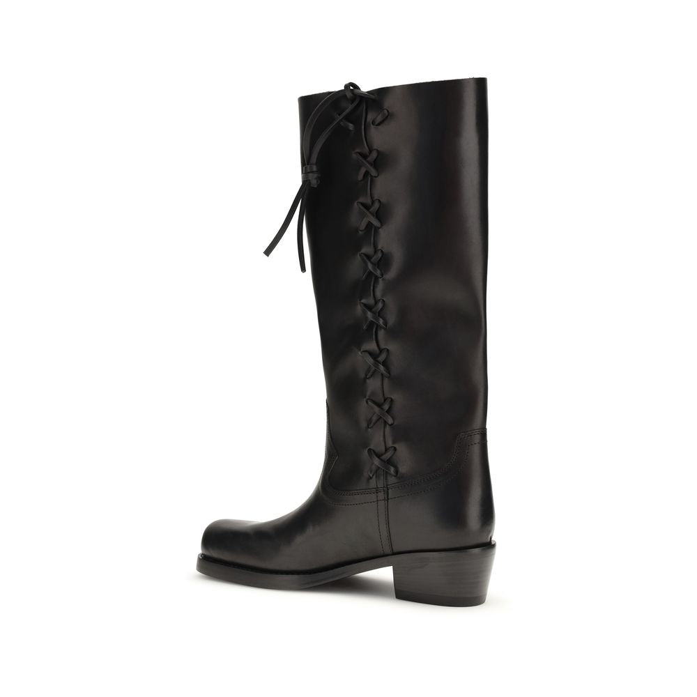Paris Texas Black Calf Leather Bos Taurus Lace-Up Boots