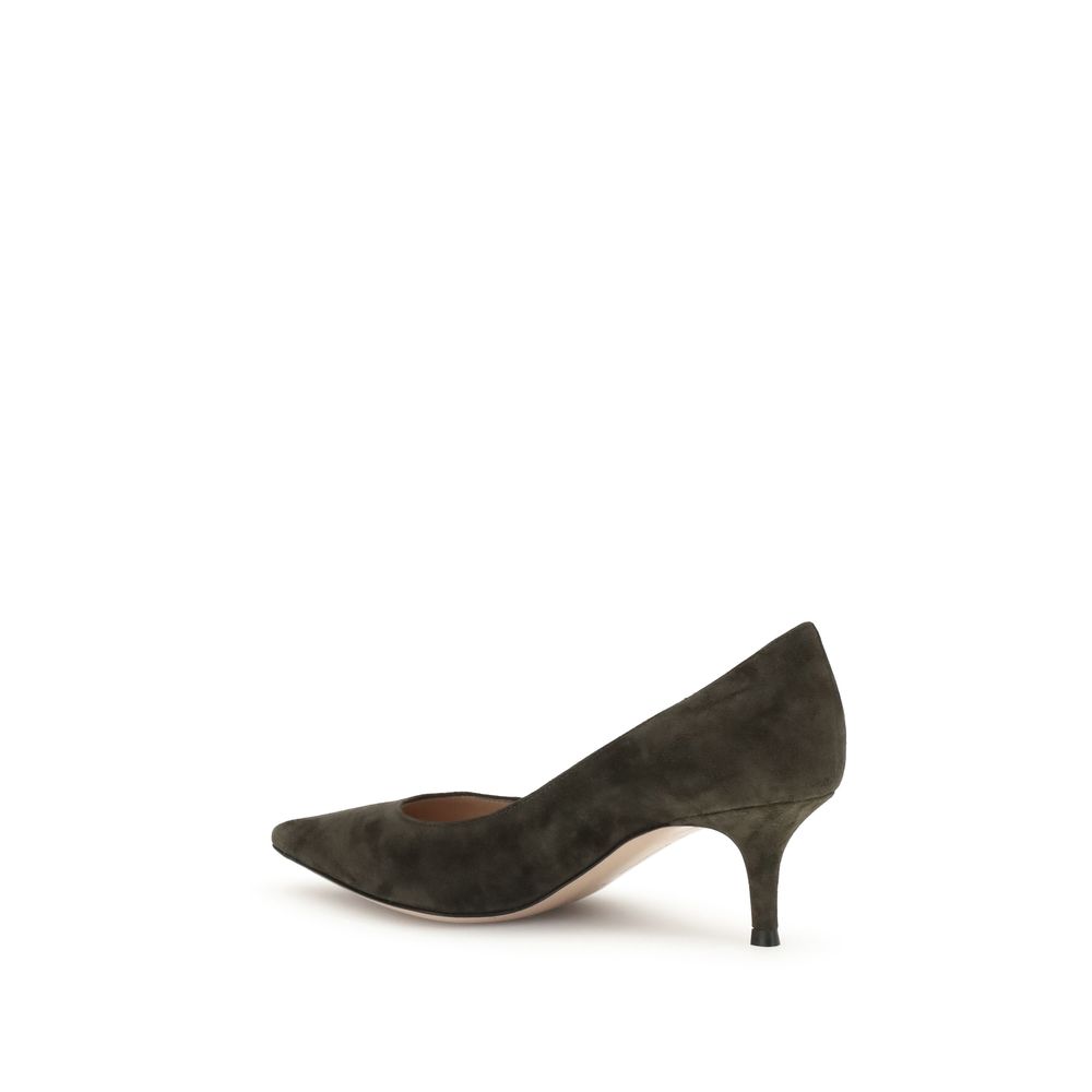 Gianvito Rossi Brown Calf Leather Bos Taurus Mid Heel Pumps