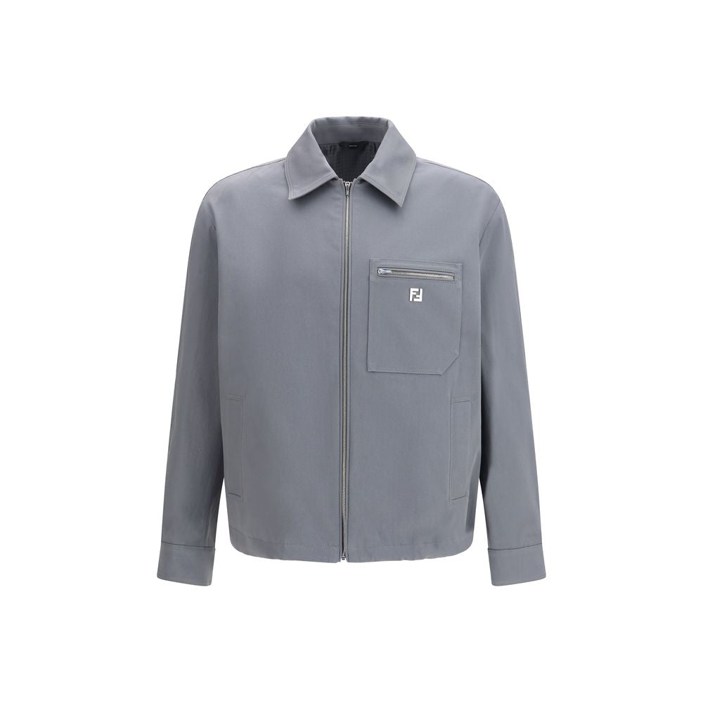 Fendi Gray Cotton Biker Jacket