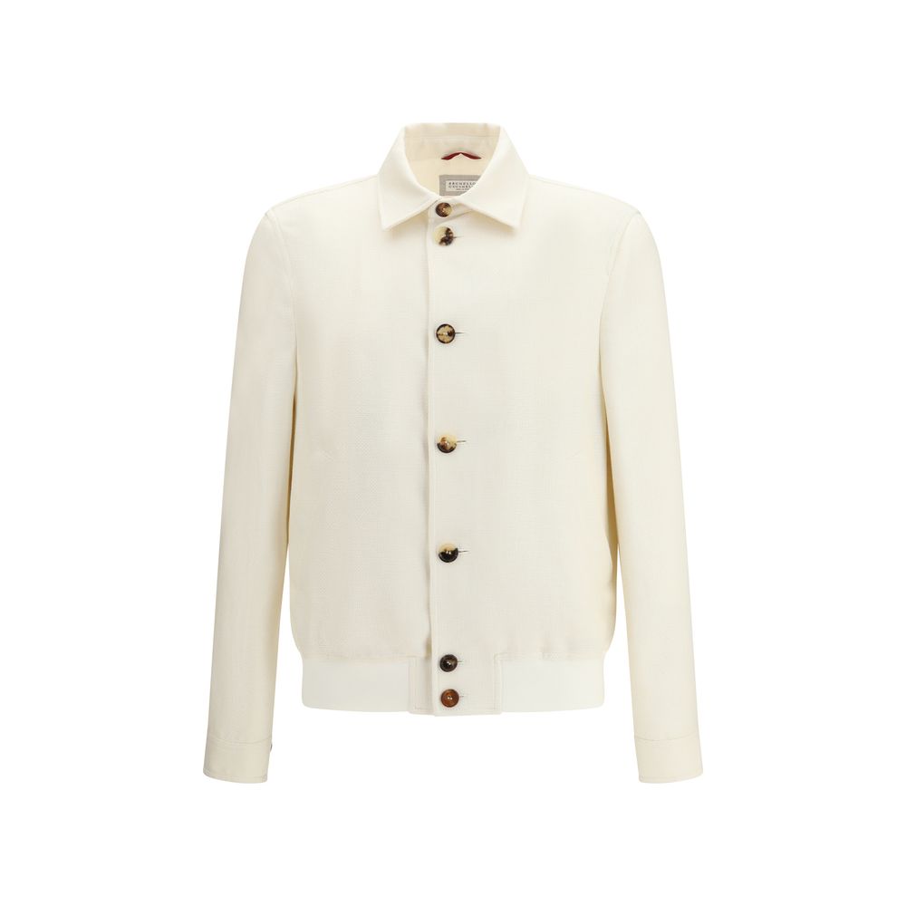 Brunello Cucinelli White Silk Shell Jacket