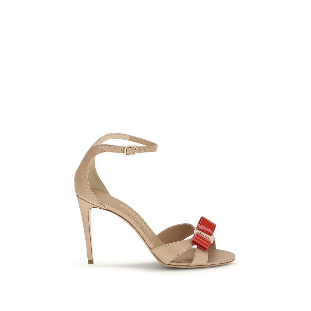 Ferragamo Beige Calf Leather Bos Taurus Stiletto Heel Sandals