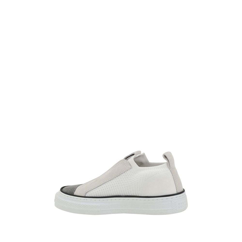 Brunello Cucinelli White Nylon Low Top Sneakers