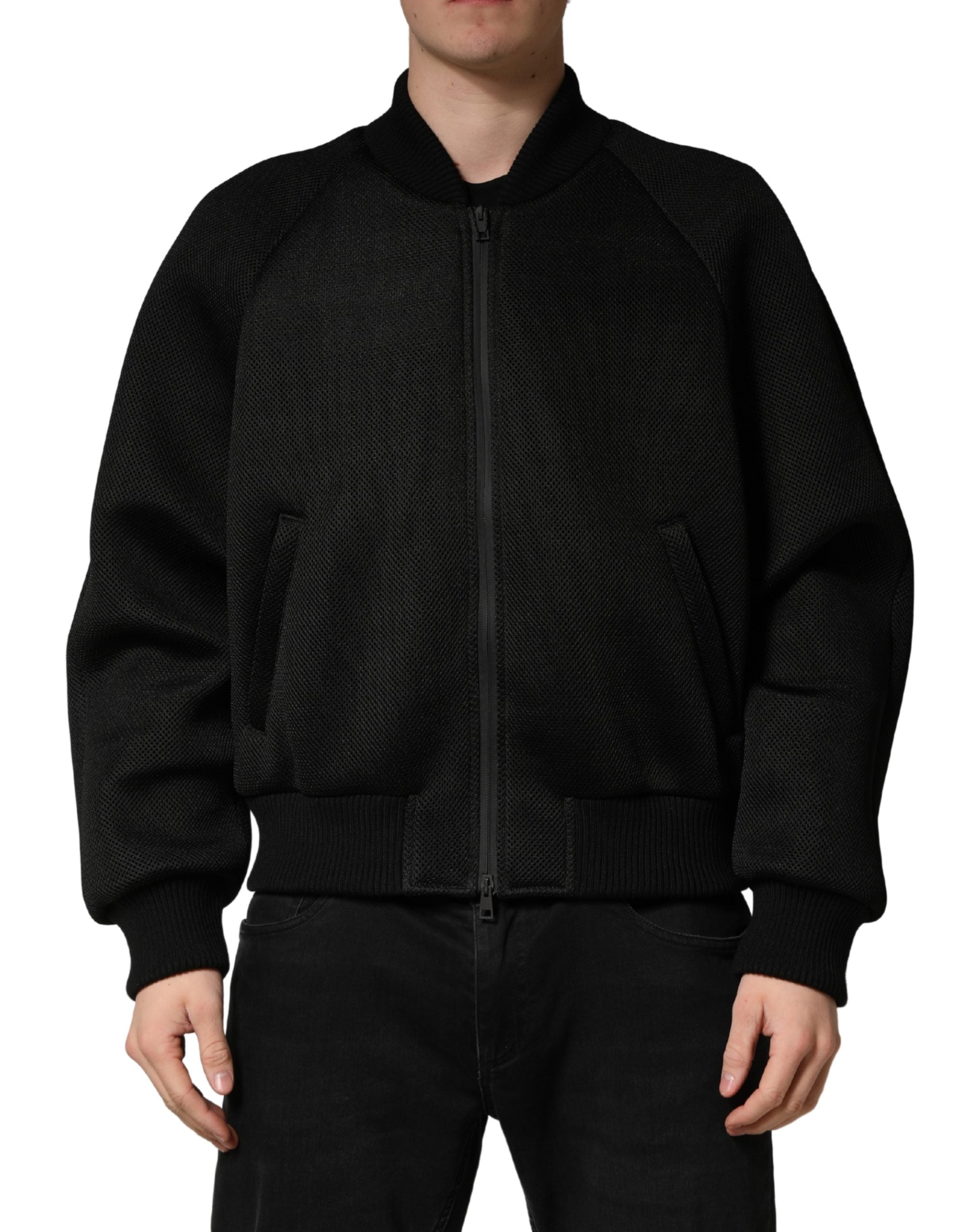 Dolce & Gabbana Men Black Nylon Full Zip Bomber Jacket