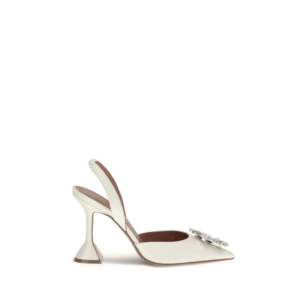Amina Muaddi White Calf Leather Bos Taurus High Heel Pumps