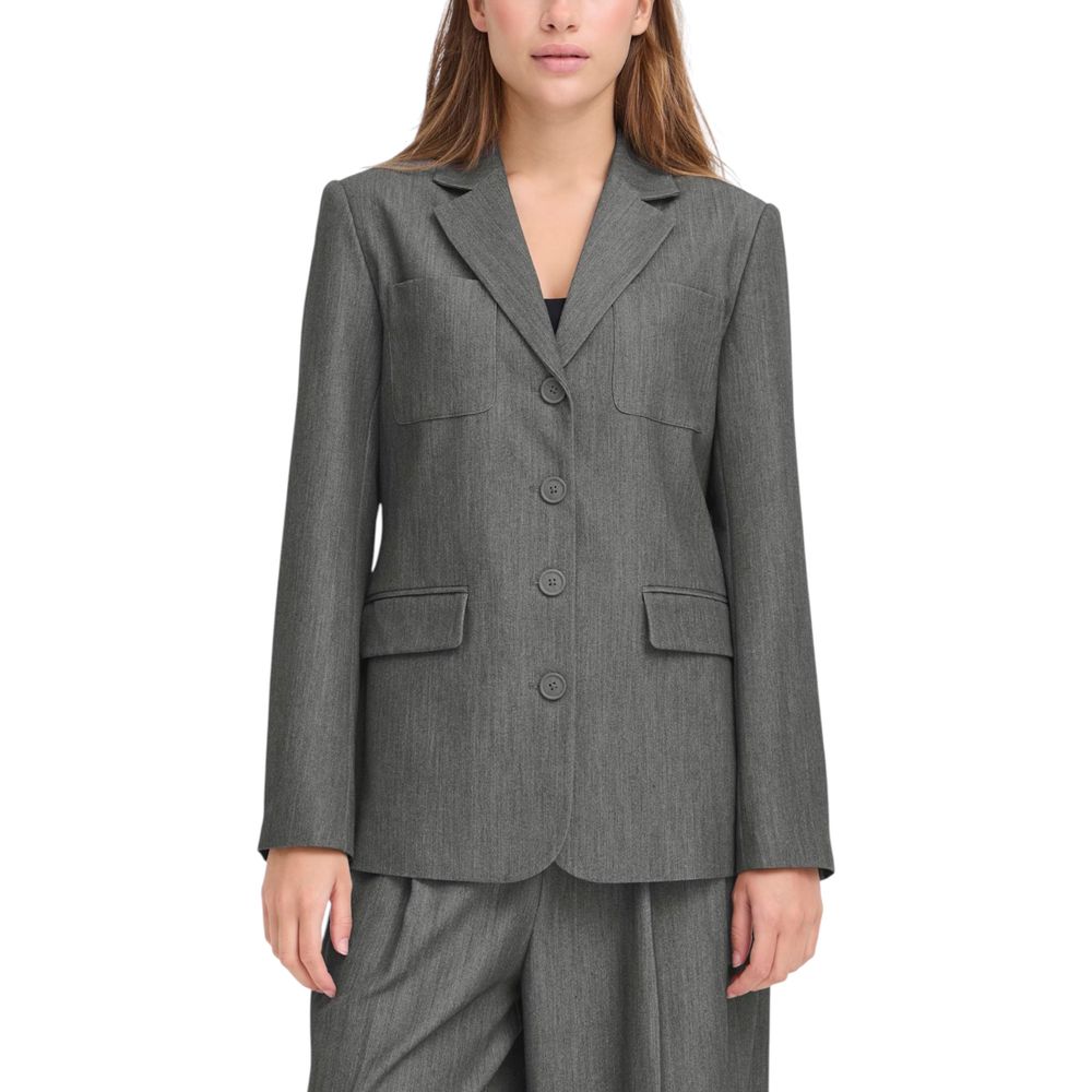ICHI Gray Polyester Blazer