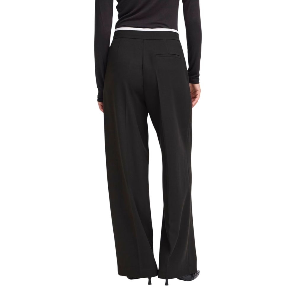 ICHI Black Polyester Casual Pants