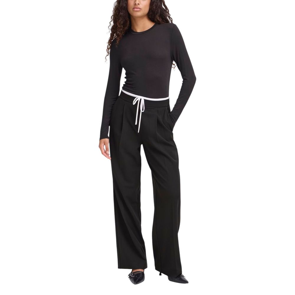 ICHI Black Polyester Casual Pants