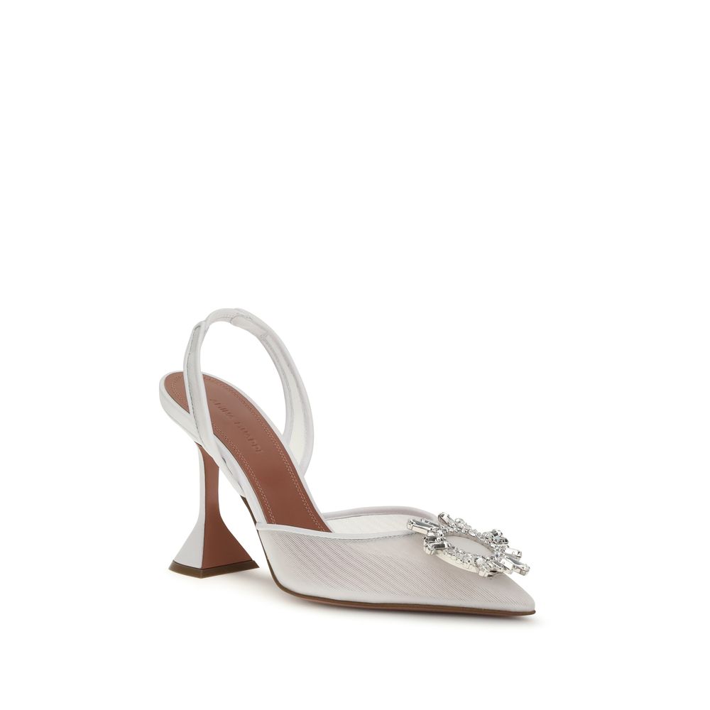 Amina Muaddi White Calf Leather Bos Taurus High Heel Pumps
