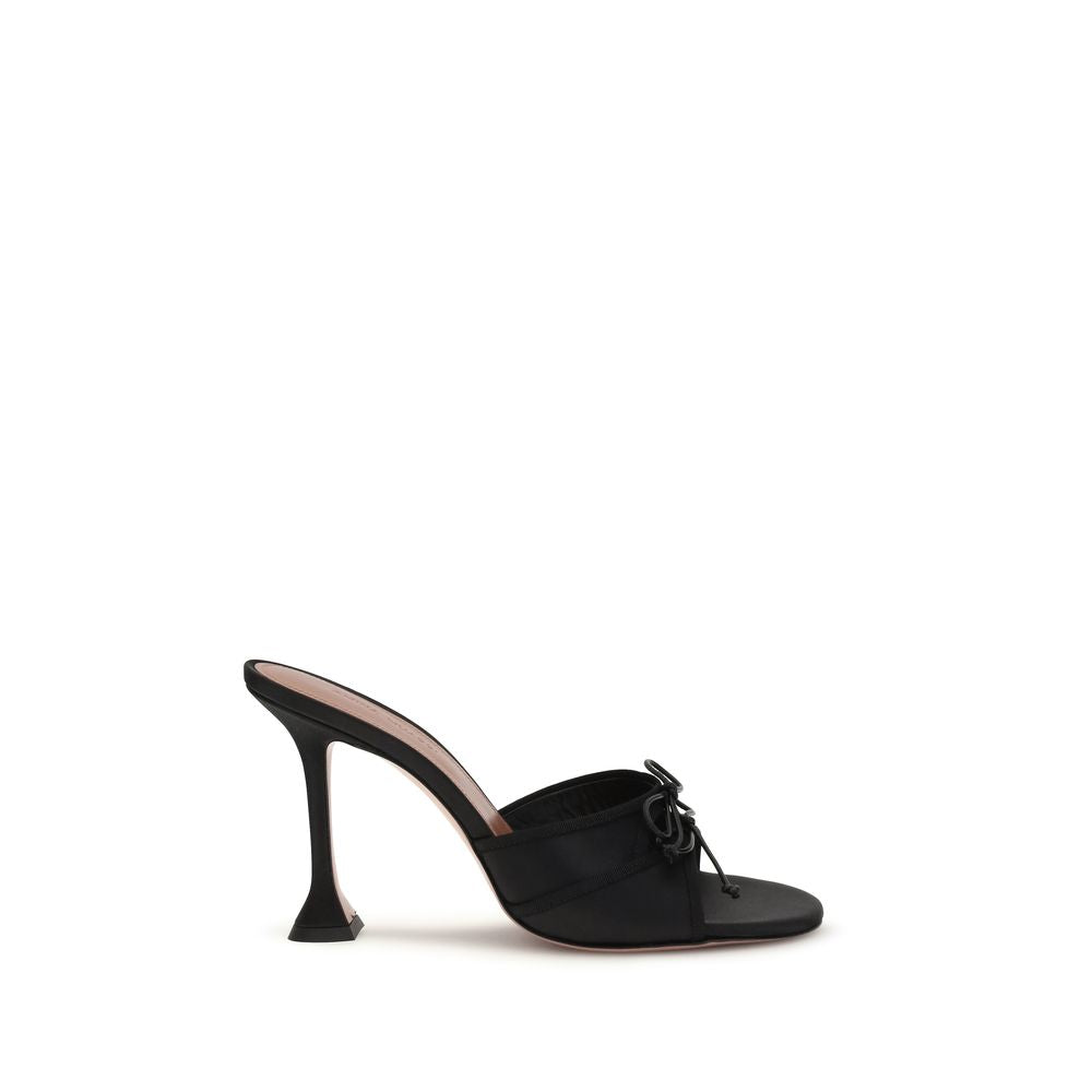 Amina Muaddi Black Calf Leather Bos Taurus Slippers