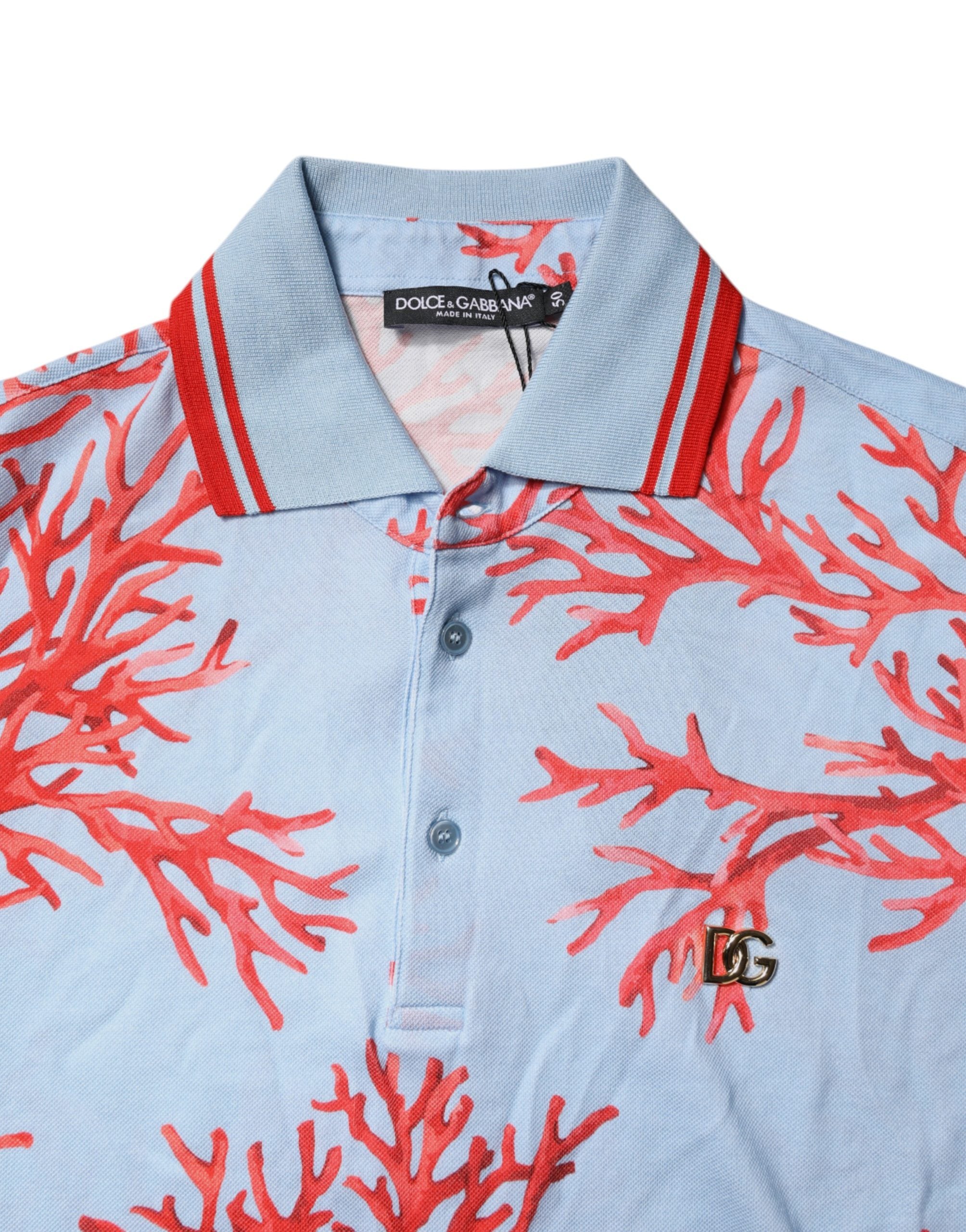 Dolce & Gabbana LightBlue Coral Cotton Collared Polo  T-shirt